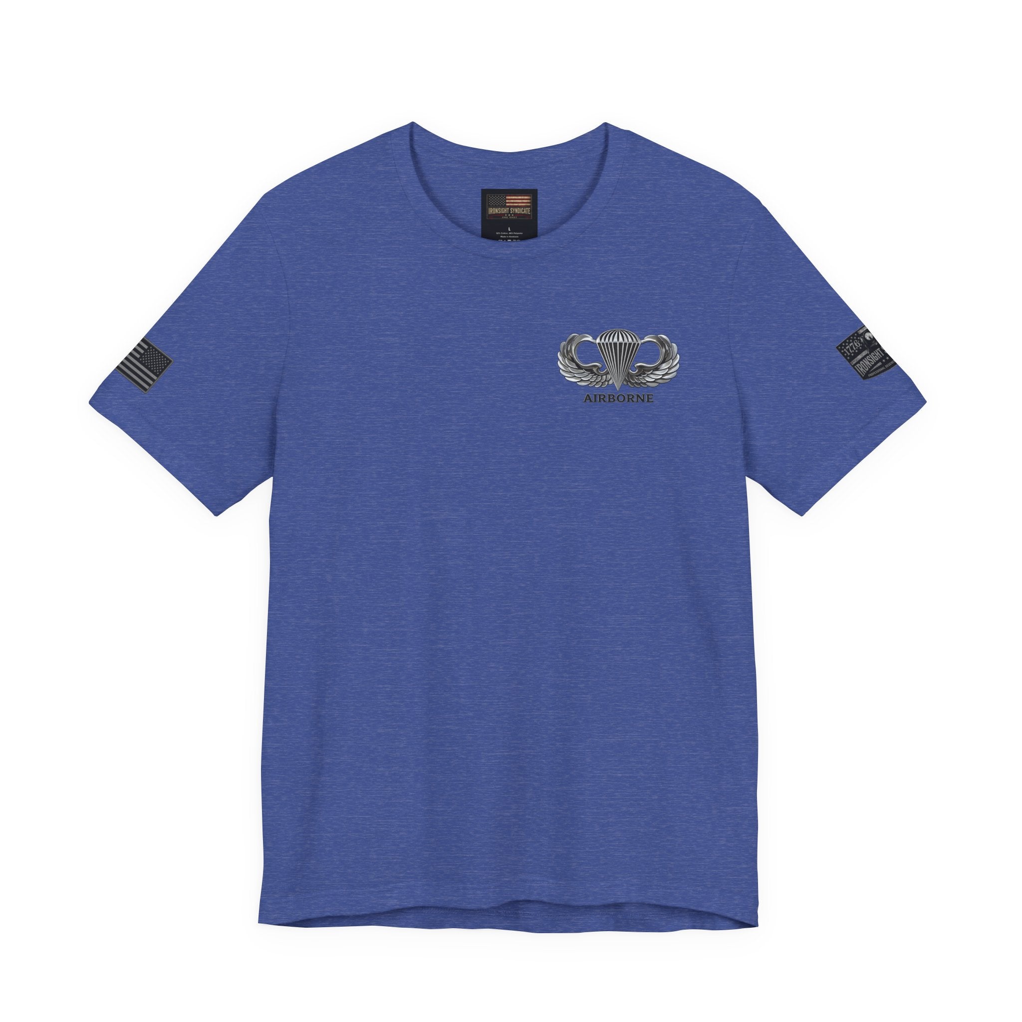 Airborne, Death From Above T - US Army Airborne Wings Veteran T-Shirt - S / Heather True Royal | Ironsight Syndicate