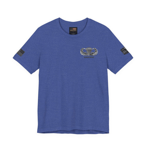 Airborne, Death From Above T - US Army Airborne Wings Veteran T-Shirt - S / Heather True Royal | Ironsight Syndicate
