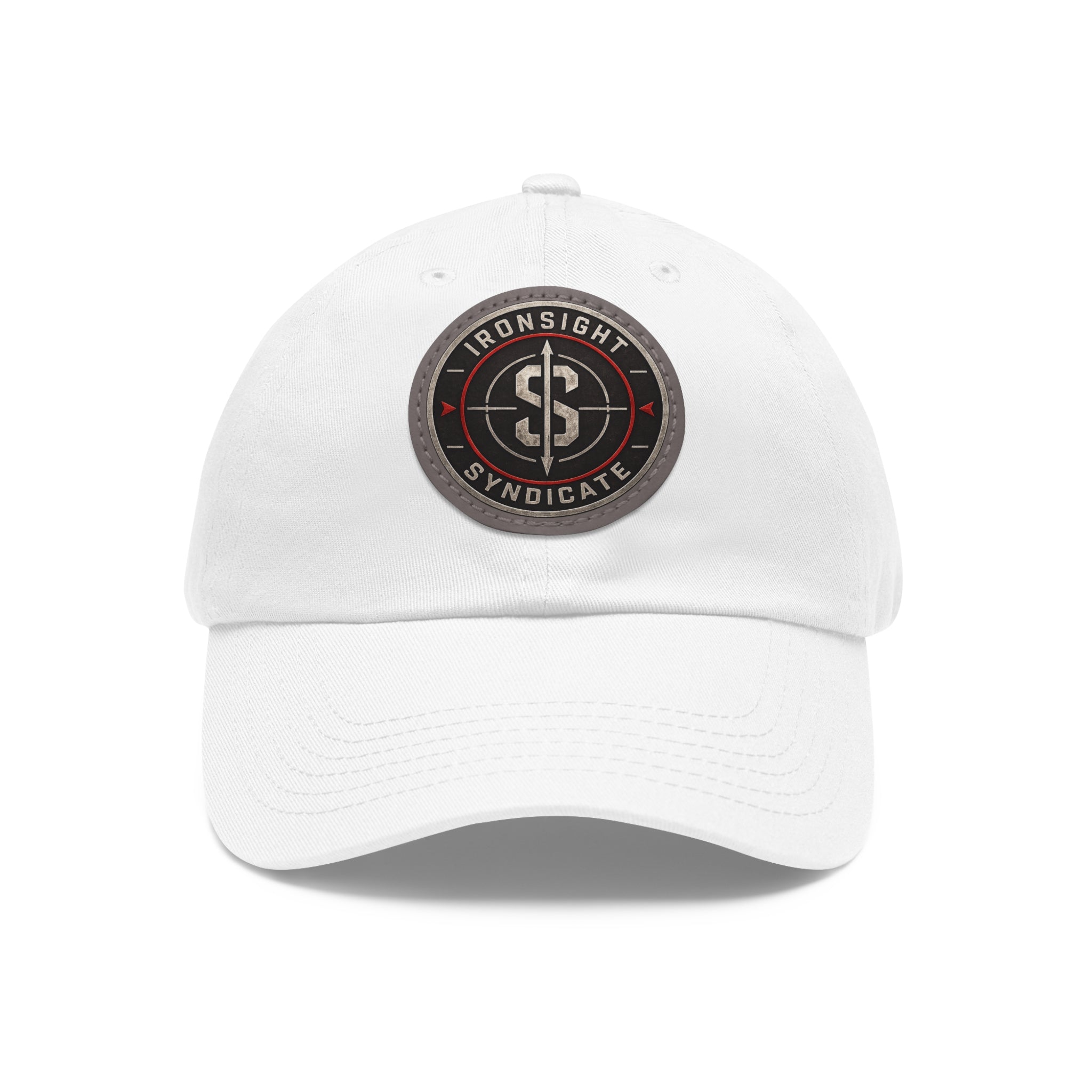 Embroidered Round Leather Patch Dad Hat – Ironsight Syndicate Logo