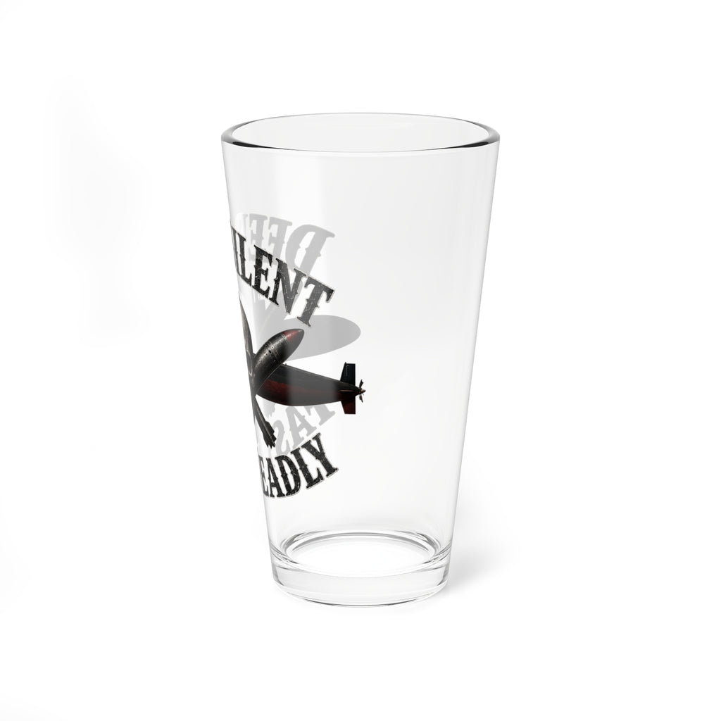 Mixing Glass - "Deep Silent, Fast Deadly" Skull & Submarine Pint Glass (16 oz)