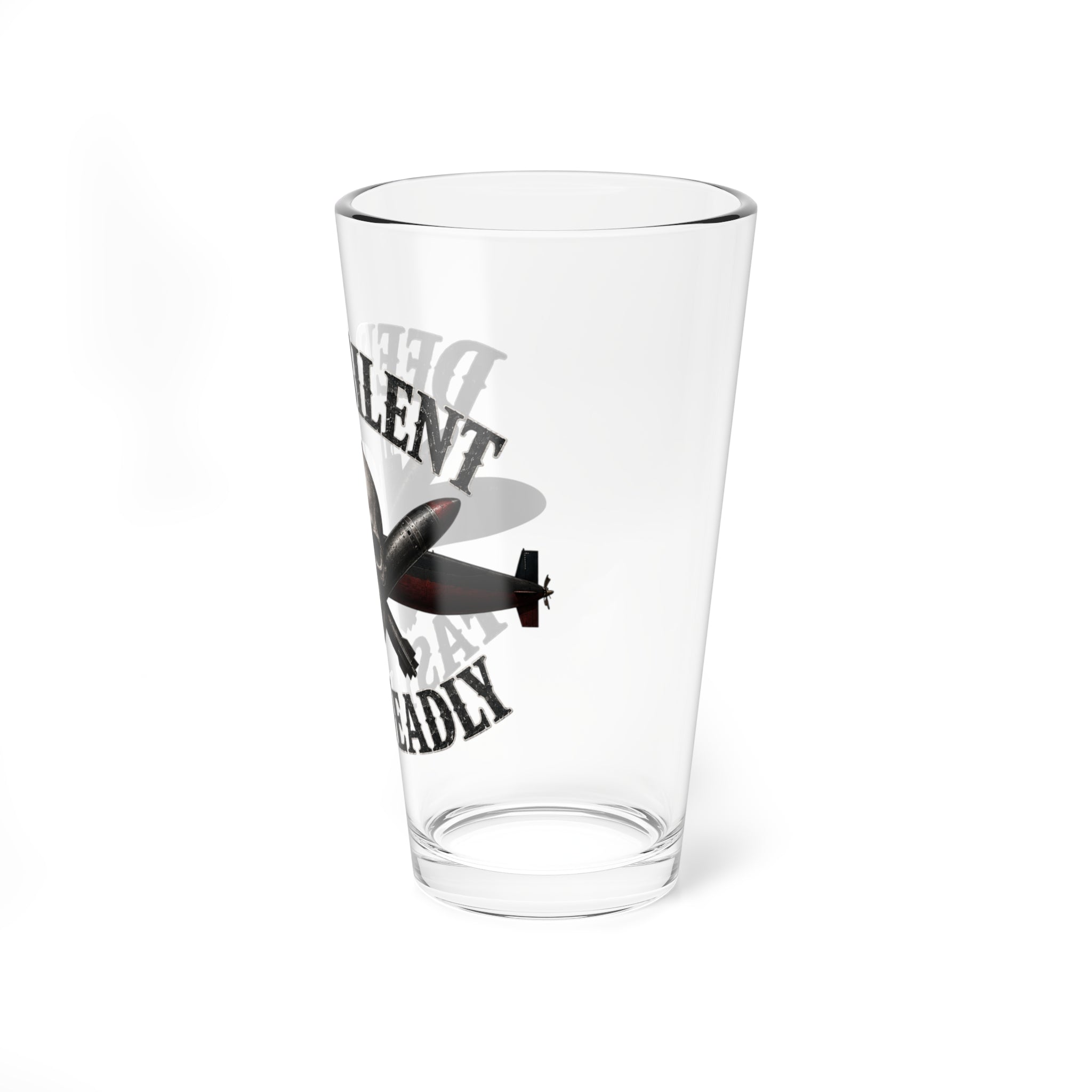 Mixing Glass - "Deep Silent, Fast Deadly" Skull & Submarine Pint Glass (16 oz)