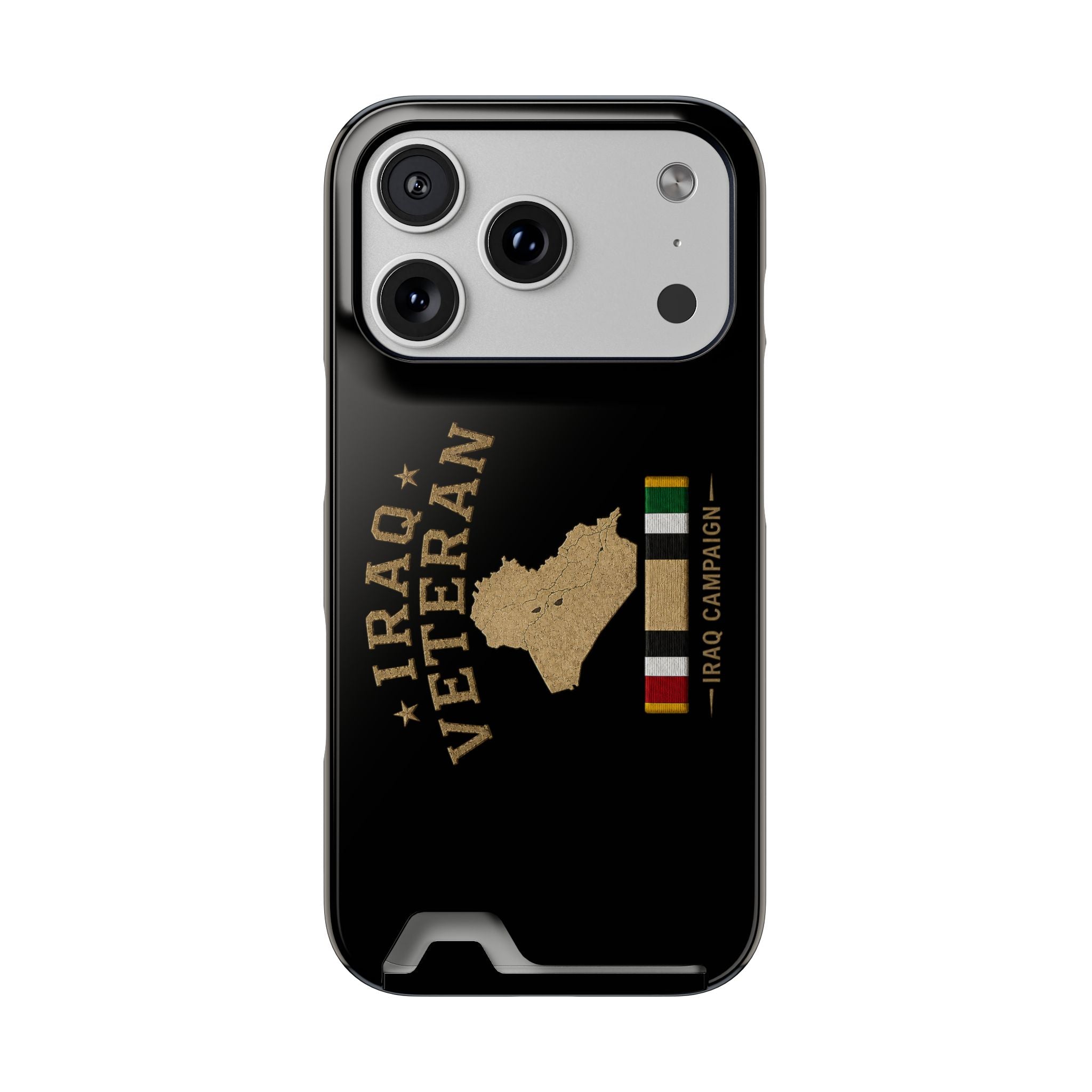 Iraq Veteran Phone Case with Card Holder — Iraq Campaign Service Ribbon - iPhone 17 Pro (Glossy) | Ironsight Syndicate