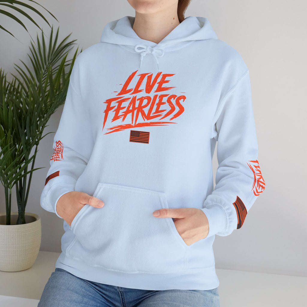 Live Fearless Hoodie (Orange)| Premium Heavy Weight-Military-Inspired Patriotic Hoodie | Ironsight Syndicate