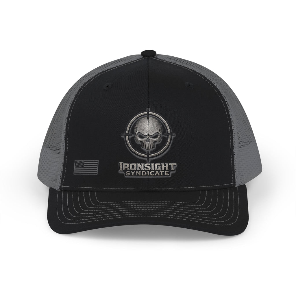 Ironsight Syndicate Tactical Skull Trucker Cap - Black / Charcoal | Ironsight Syndicate