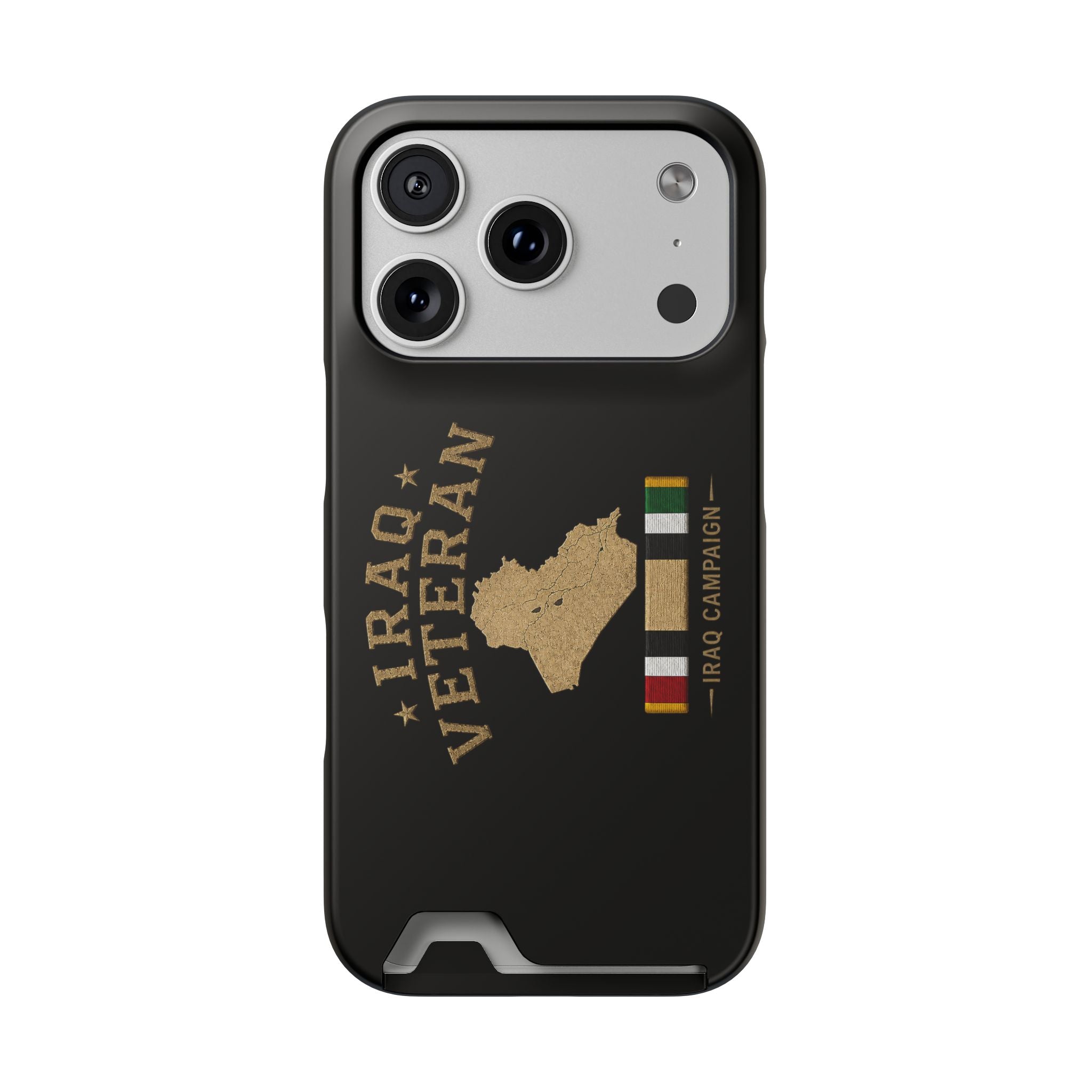 Iraq Veteran Phone Case with Card Holder — Iraq Campaign Service Ribbon - iPhone 17 Pro (Matte) | Ironsight Syndicate