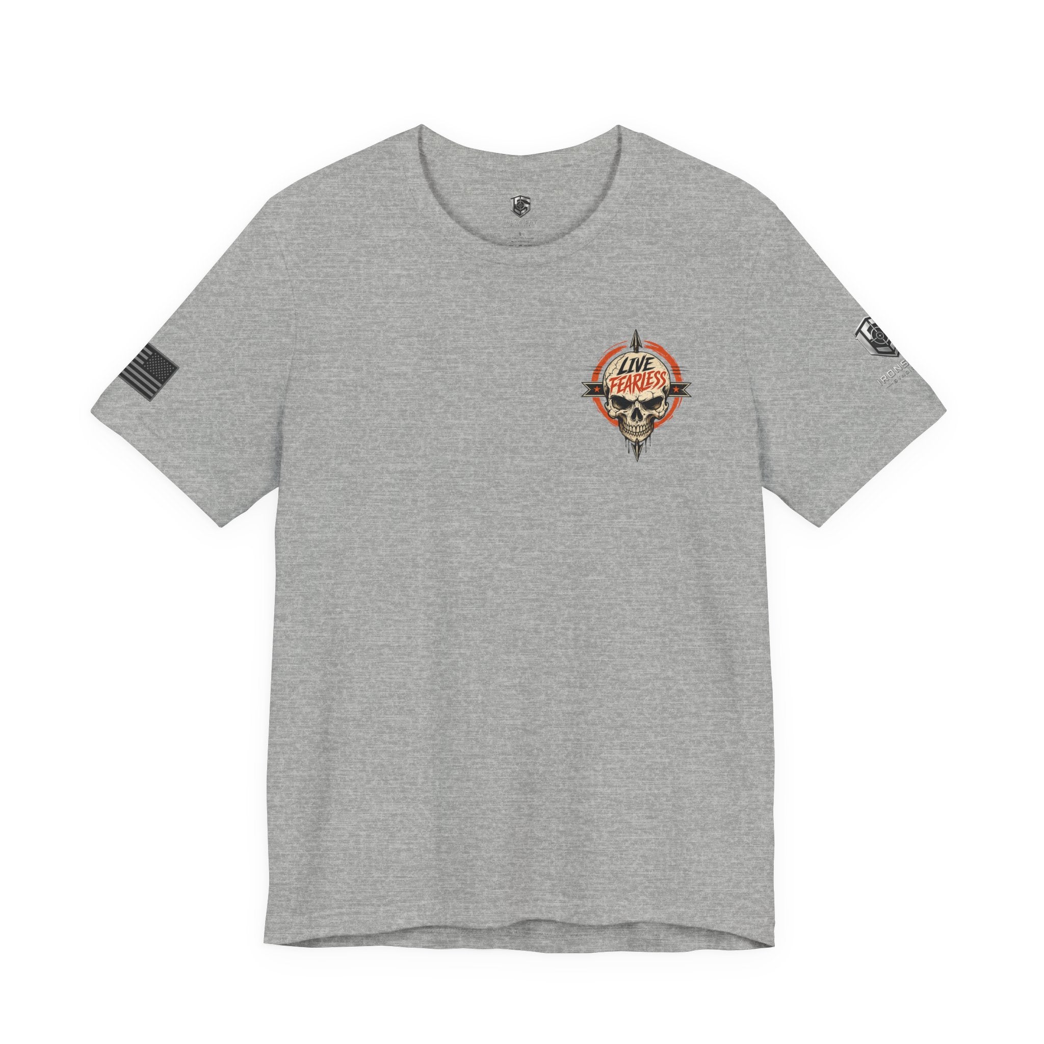 Live Fearless Skull Military T-Shirt - Athletic Heather | Ironsight Syndicate
