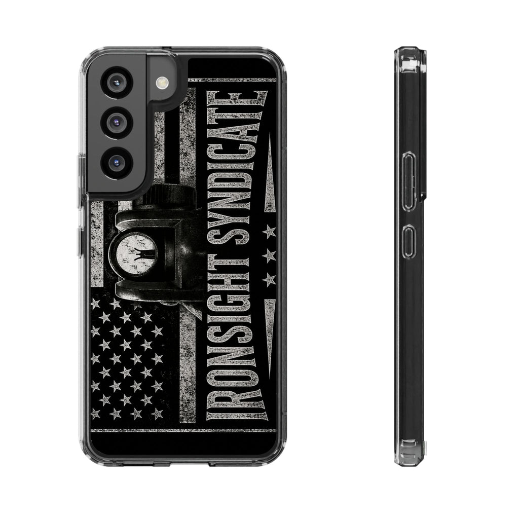 Clear Impact-Resistant Phone Case — "Ironsight Syndicate" Vintage Patriot Design