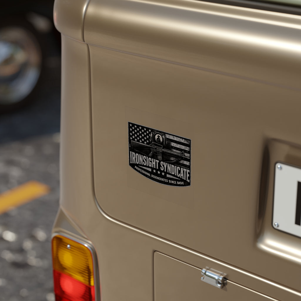Lead Farmer Ironsight Syndicate Outdoor Sticker — Waterproof Transparent Square Decal