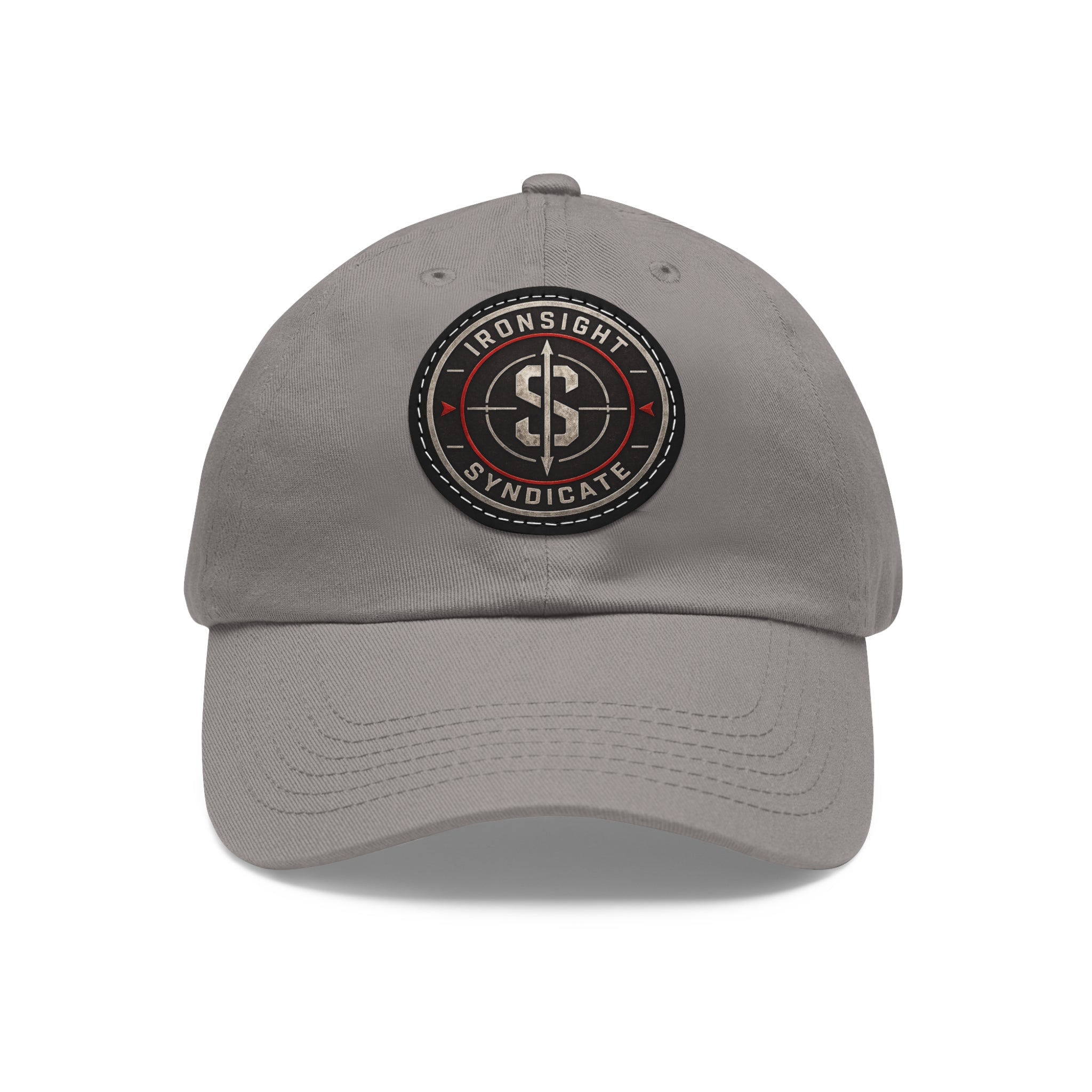 Embroidered Round Leather Patch Dad Hat – Ironsight Syndicate Logo