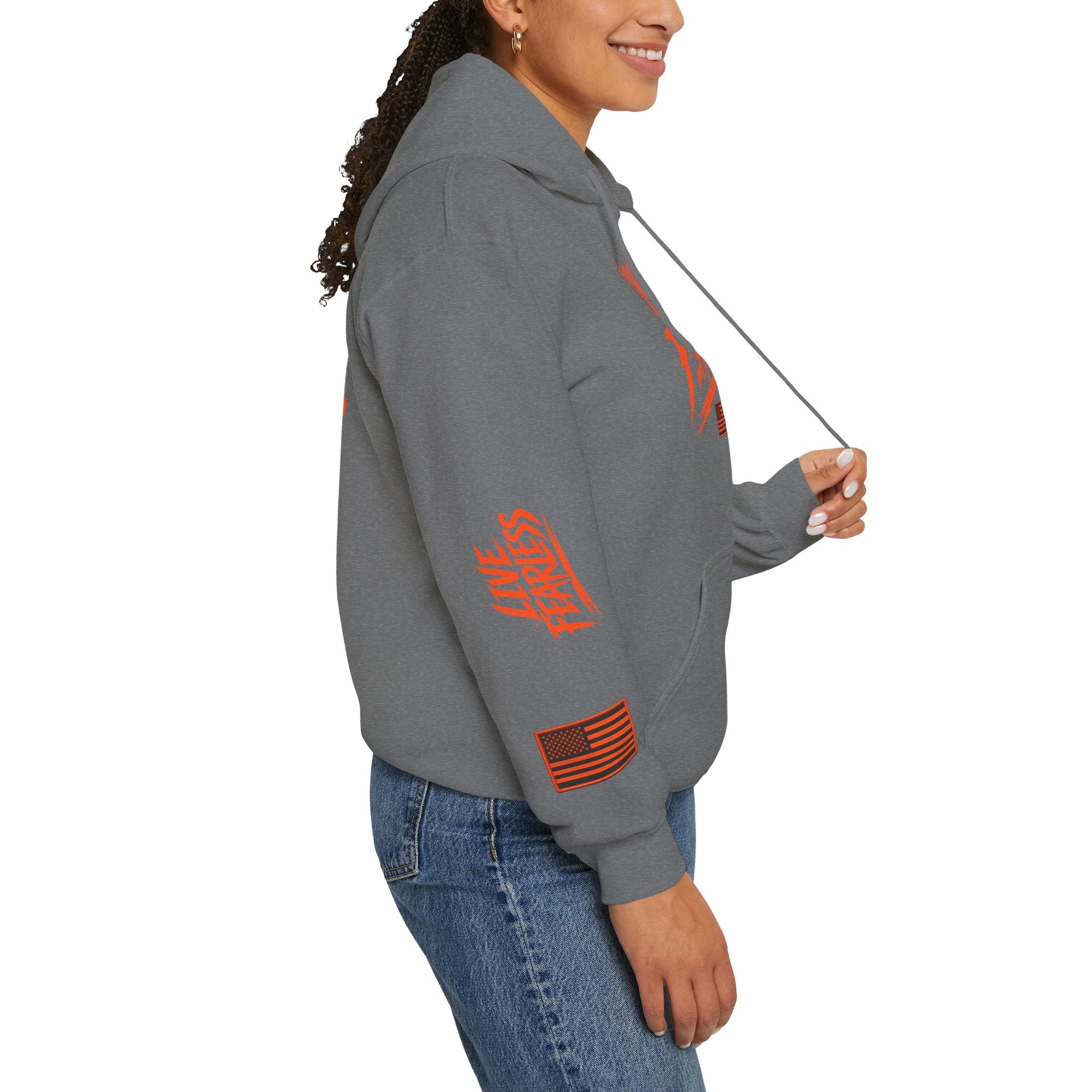 Live Fearless Hoodie (Orange)| Premium Heavy Weight-Military-Inspired Patriotic Hoodie | Ironsight Syndicate