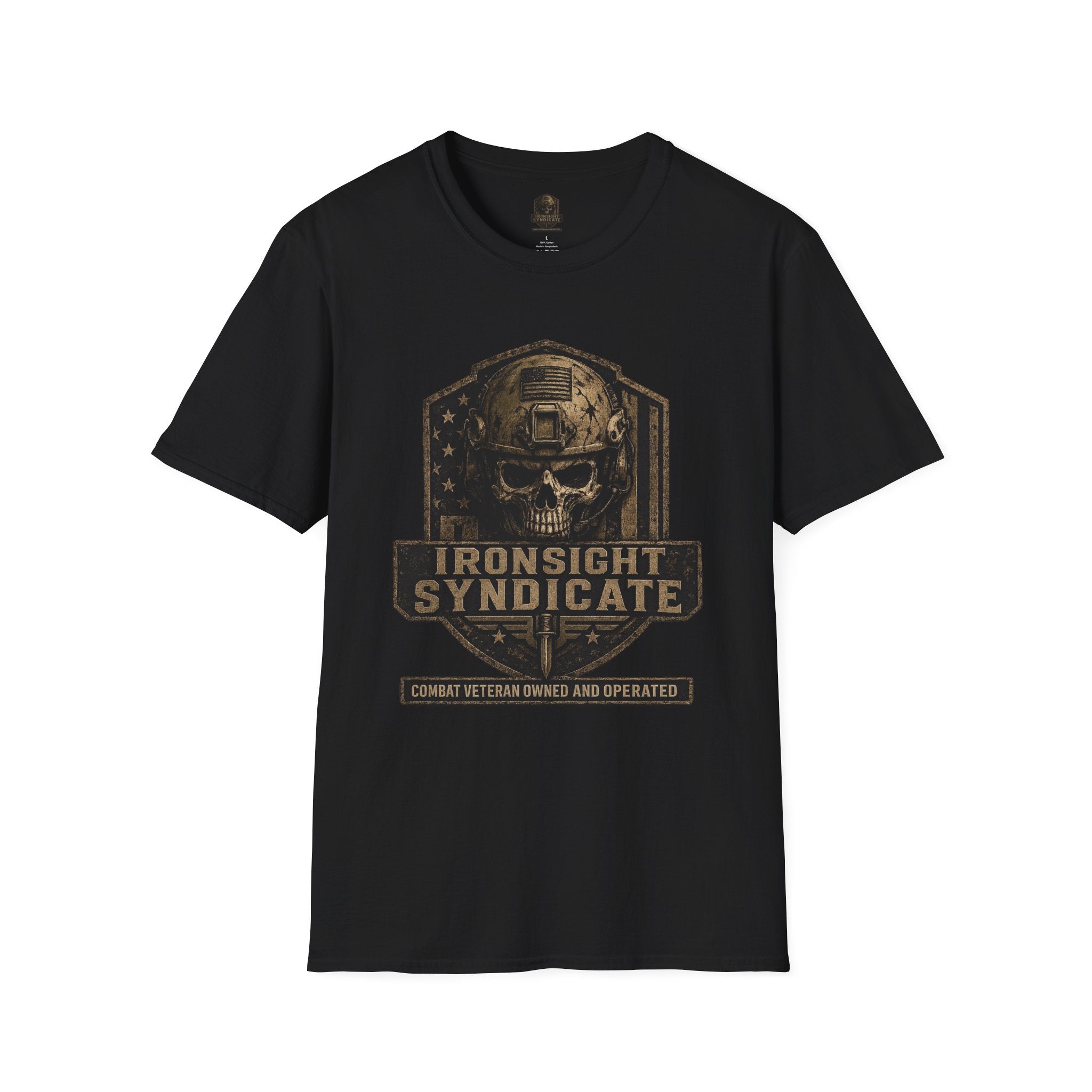 Ironsight Syndicate Tactical Skull T-Shirt | Patriotic Military Graphic Tee for Veterans & Patriots, Adult (13 and up), unisex