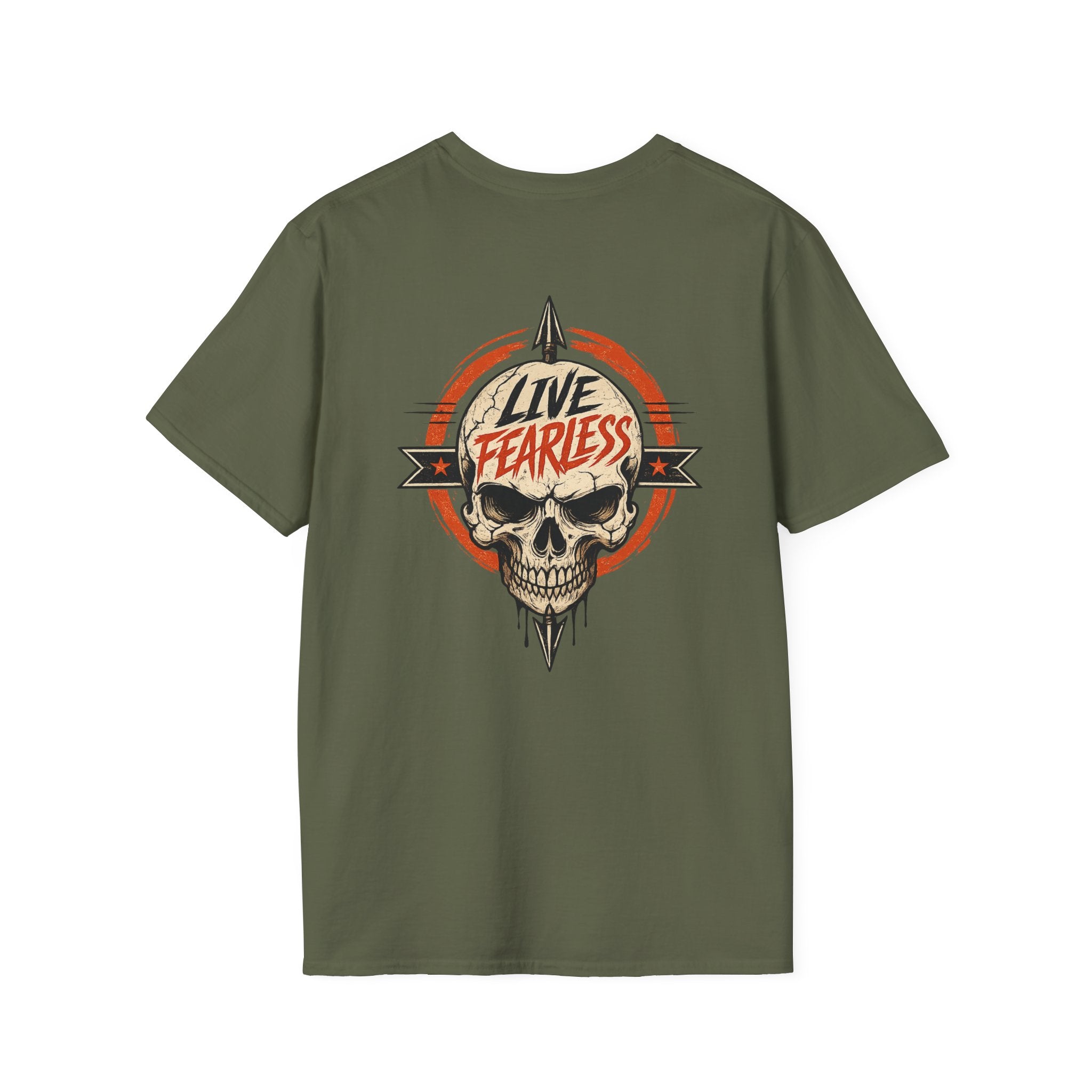 Live Fearless Skull Military T-Shirt (Front and Back) - Military Green | Ironsight Syndicate