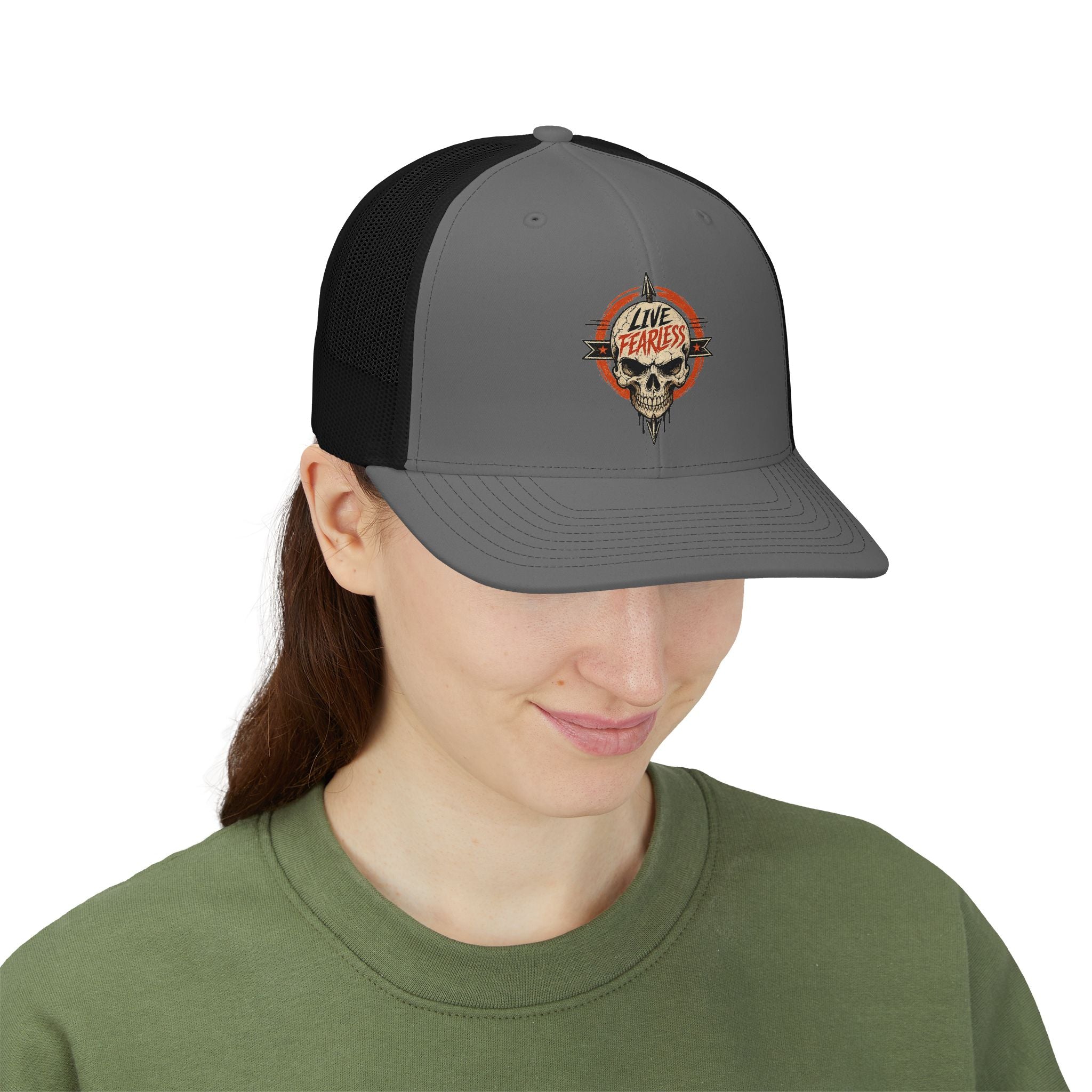Live Fearless Skull Trucker Hat (Without Arrow) | Ironsight Syndicate