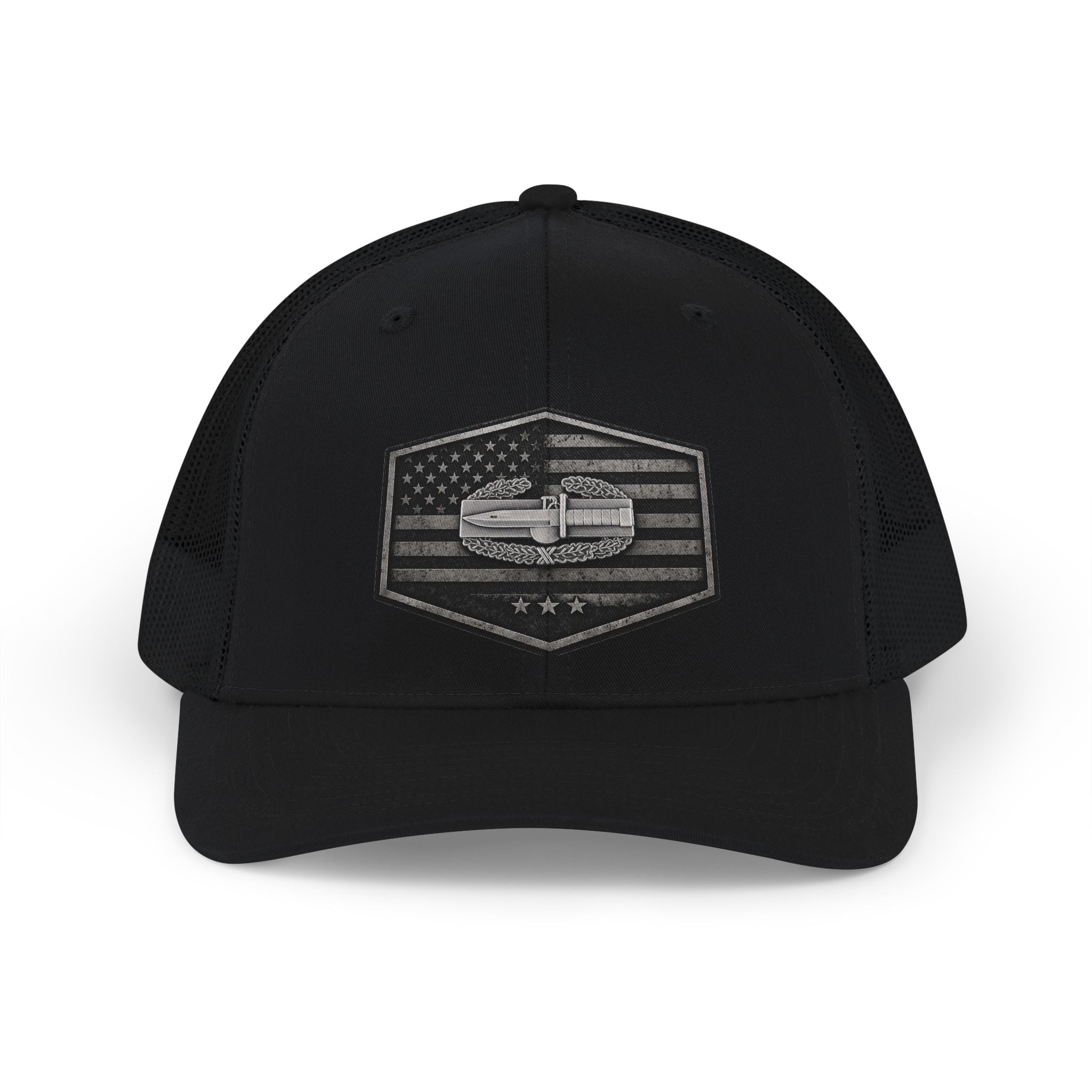 American Flag Combat Action Badge Trucker Cap - Tactical Snapback Mesh Hat - O | Ironsight Syndicate