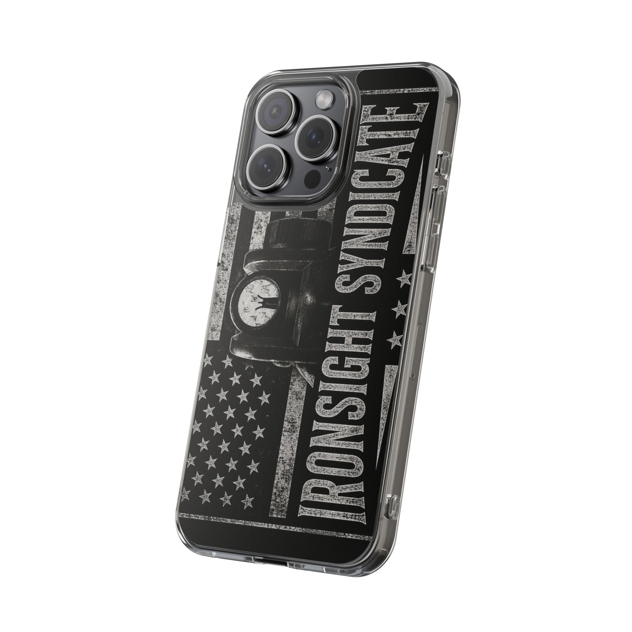 Clear Impact-Resistant Phone Case — "Ironsight Syndicate" Vintage Patriot Design