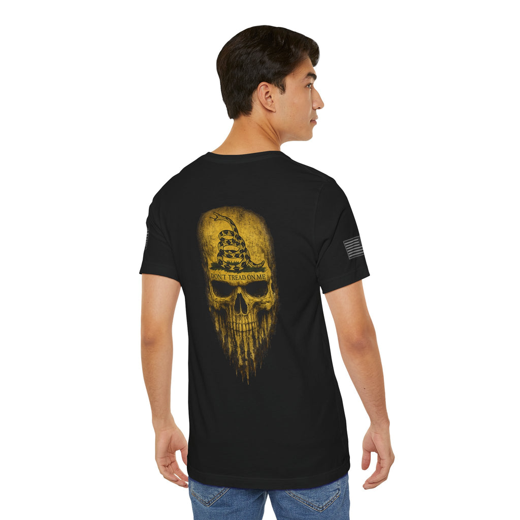 Don't Tread On Me Skull T-Shirt | Gadsden Flag Patriotic Military Tee for Veterans & Patriots Adult (13 and up), unisex