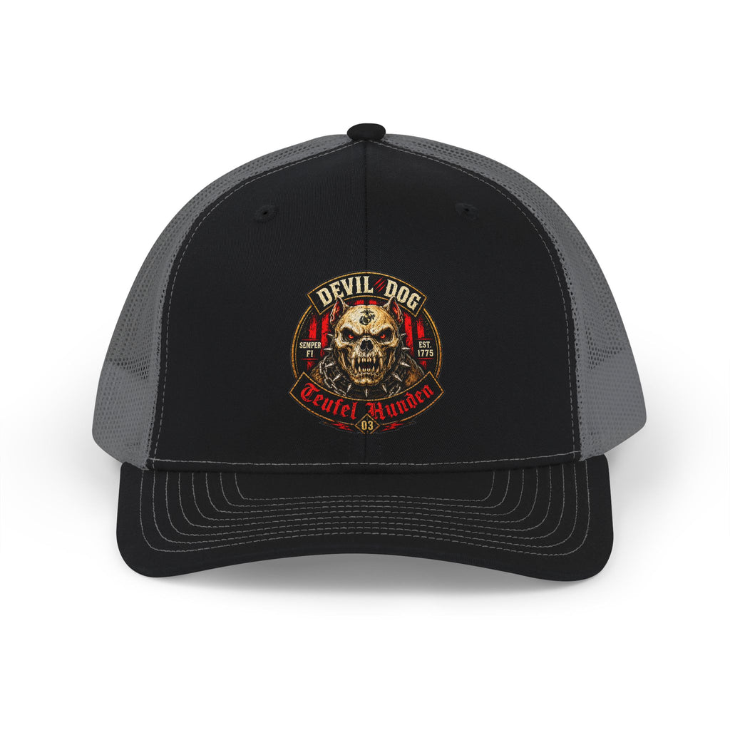 Devil Dog Skull Trucker Cap - Vintage Military Snapback