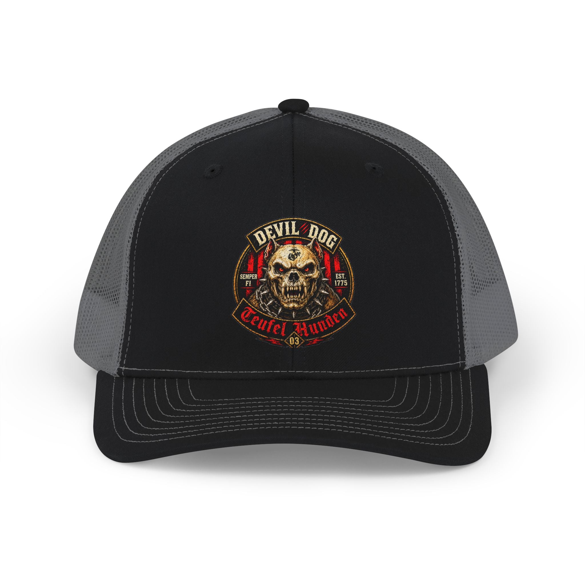 Devil Dog Skull Trucker Cap - Vintage Military Snapback
