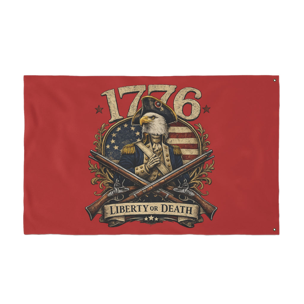 Red 1776 Liberty or Death Bald Eagle American Flag | Patriotic Revolutionary War Banner for Veterans & Patriots