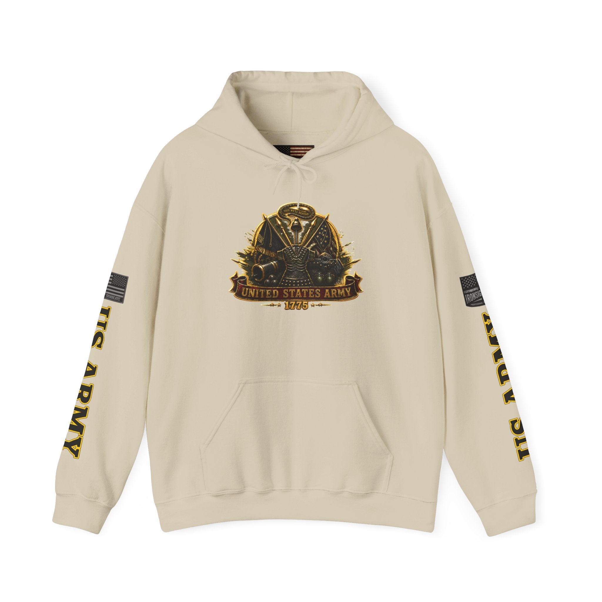 US Army Veteran Crest Hoodie — Heavyweight Military Pride Sweatshirt - Sand | Ironsight Syndicate