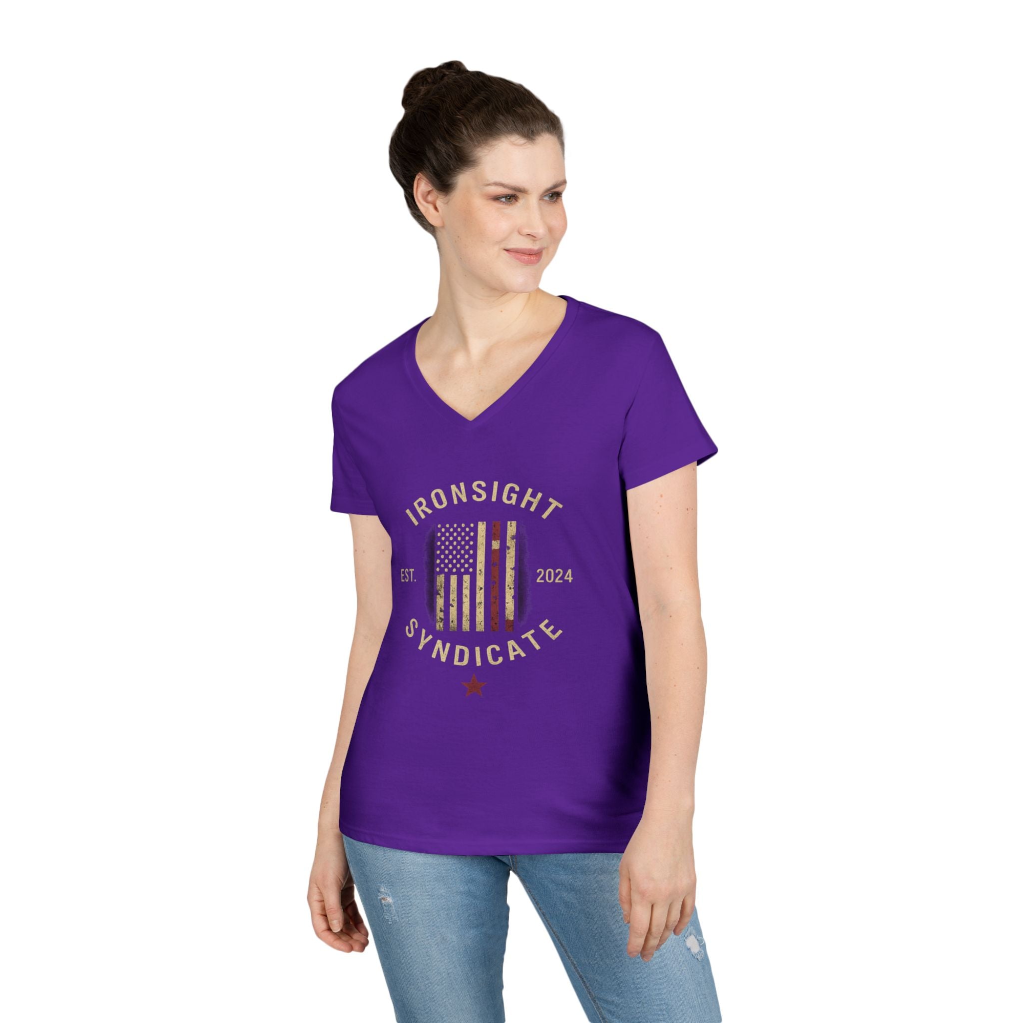 Homefront Strong Ladies' V-Neck T-Shirt — Patriotic Flag Graphic Tee