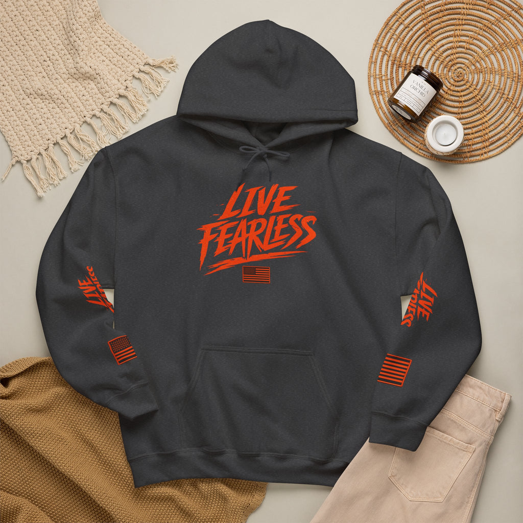 Live Fearless Hoodie (Orange)| Premium Heavy Weight-Military-Inspired Patriotic Hoodie | Ironsight Syndicate