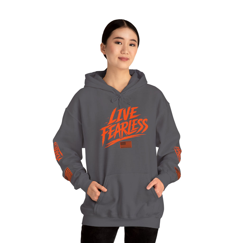 Live Fearless Hoodie (Orange)| Premium Heavy Weight-Military-Inspired Patriotic Hoodie | Ironsight Syndicate