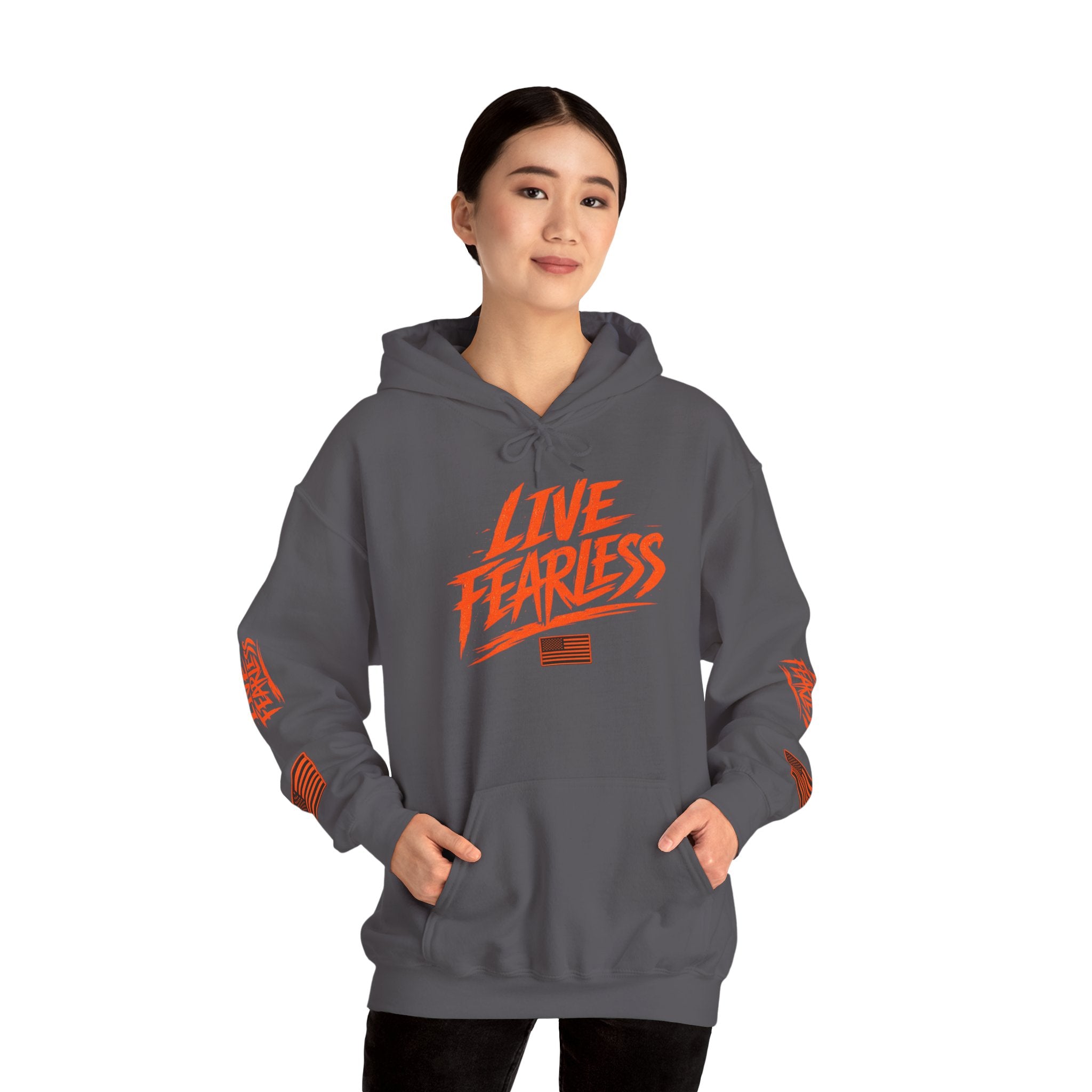 Live Fearless Hoodie (Orange)| Premium Heavy Weight-Military-Inspired Patriotic Hoodie | Ironsight Syndicate