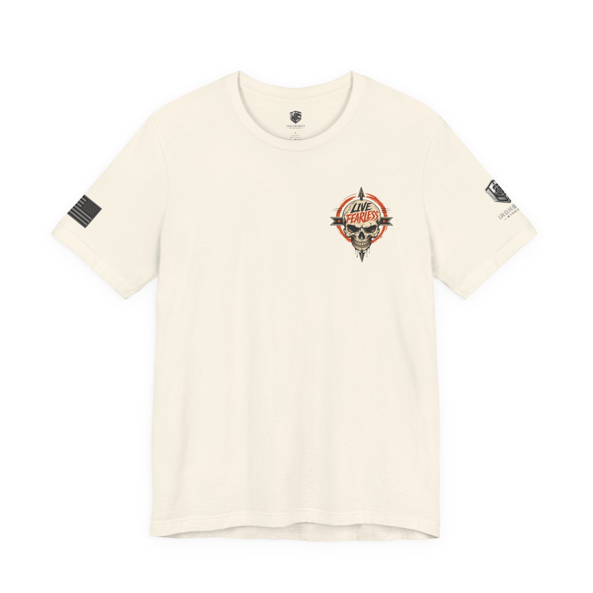 Live Fearless Skull Military T-Shirt - Natural | Ironsight Syndicate