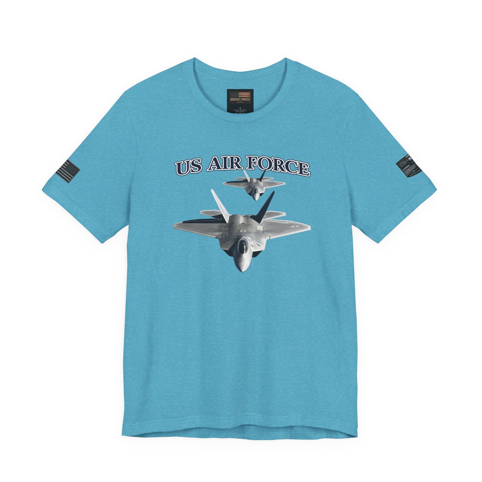 F-22 Raptor USAF Stealth Fighter Jet Graphic Tee - Air Force Pride - Heather Aqua | Ironsight Syndicate