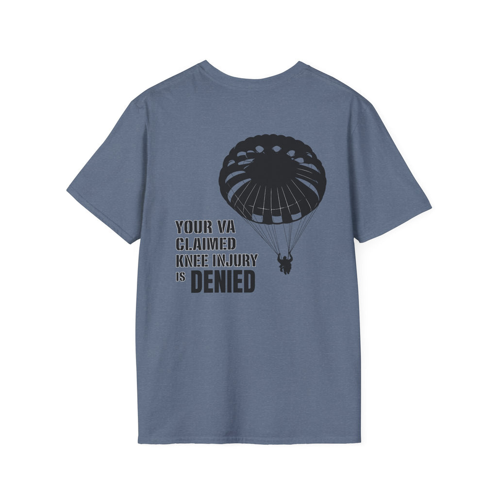VA Knee Injury Claim Is Denied T-Shirt (Black Graphic) | Ironsight Syndicate