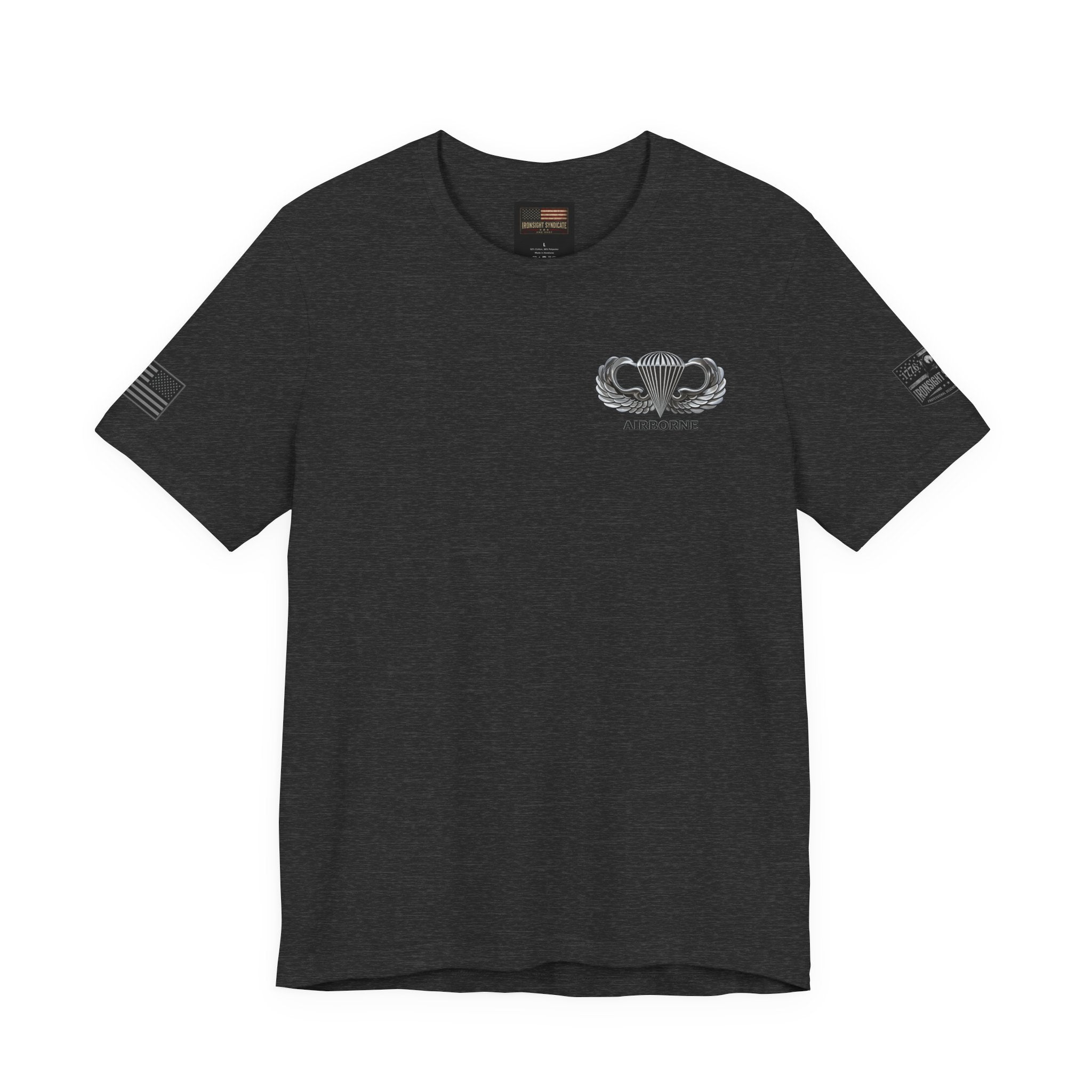 Airborne, Death From Above T - US Army Airborne Wings Veteran T-Shirt - S / Dark Grey Heather | Ironsight Syndicate