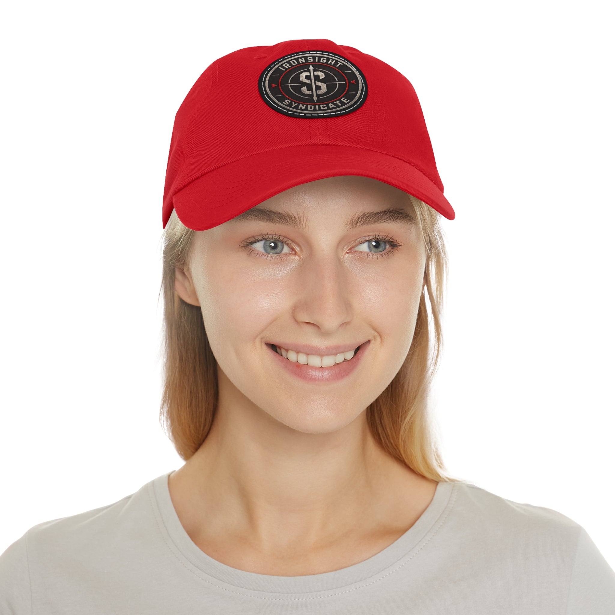 Embroidered Round Leather Patch Dad Hat – Ironsight Syndicate Logo