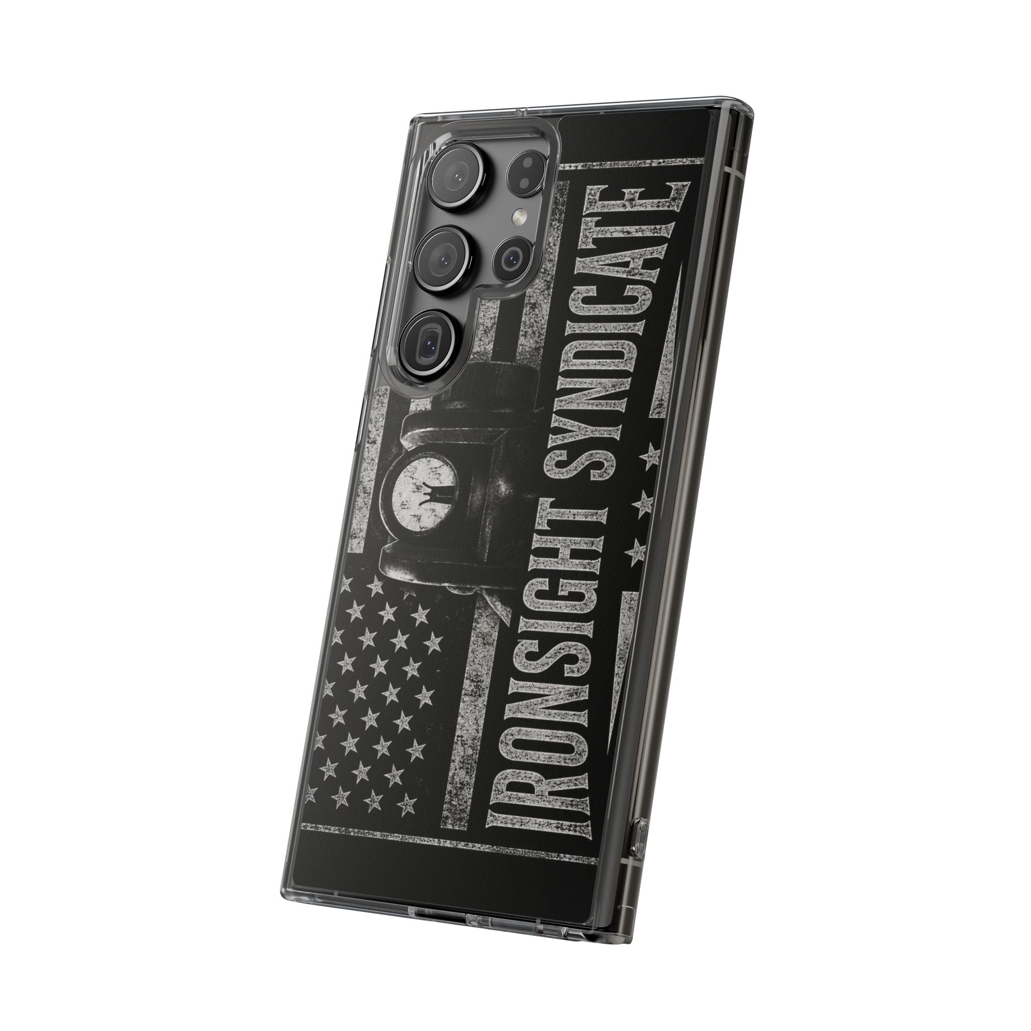 Clear Impact-Resistant Phone Case — "Ironsight Syndicate" Vintage Patriot Design