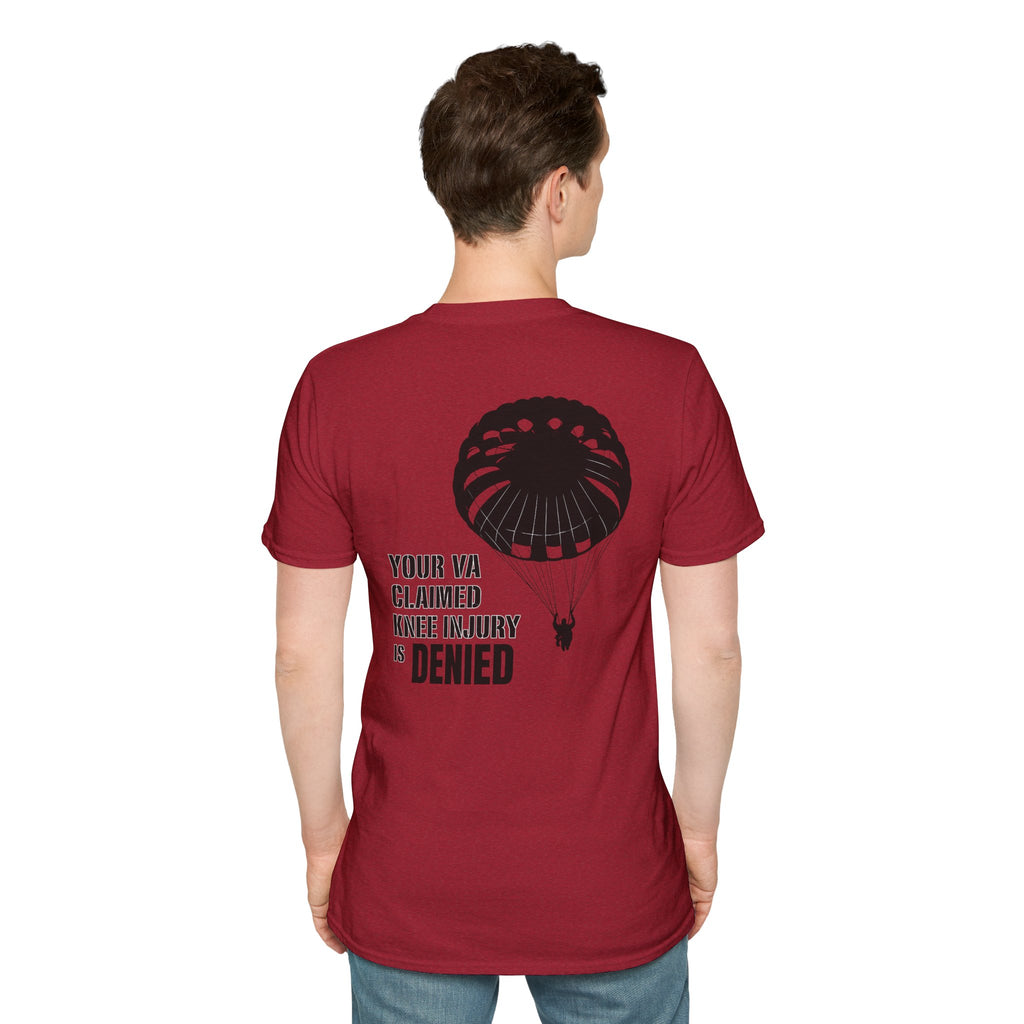 VA Knee Injury Claim Is Denied T-Shirt (Black Graphic) | Ironsight Syndicate