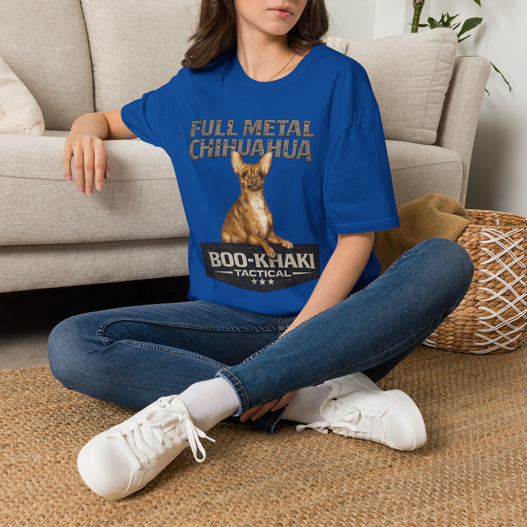 Full Metal Chihuahua T-Shirt - Boo-Khaki Tactical Graphic Tee - Royal / S | Ironsight Syndicate