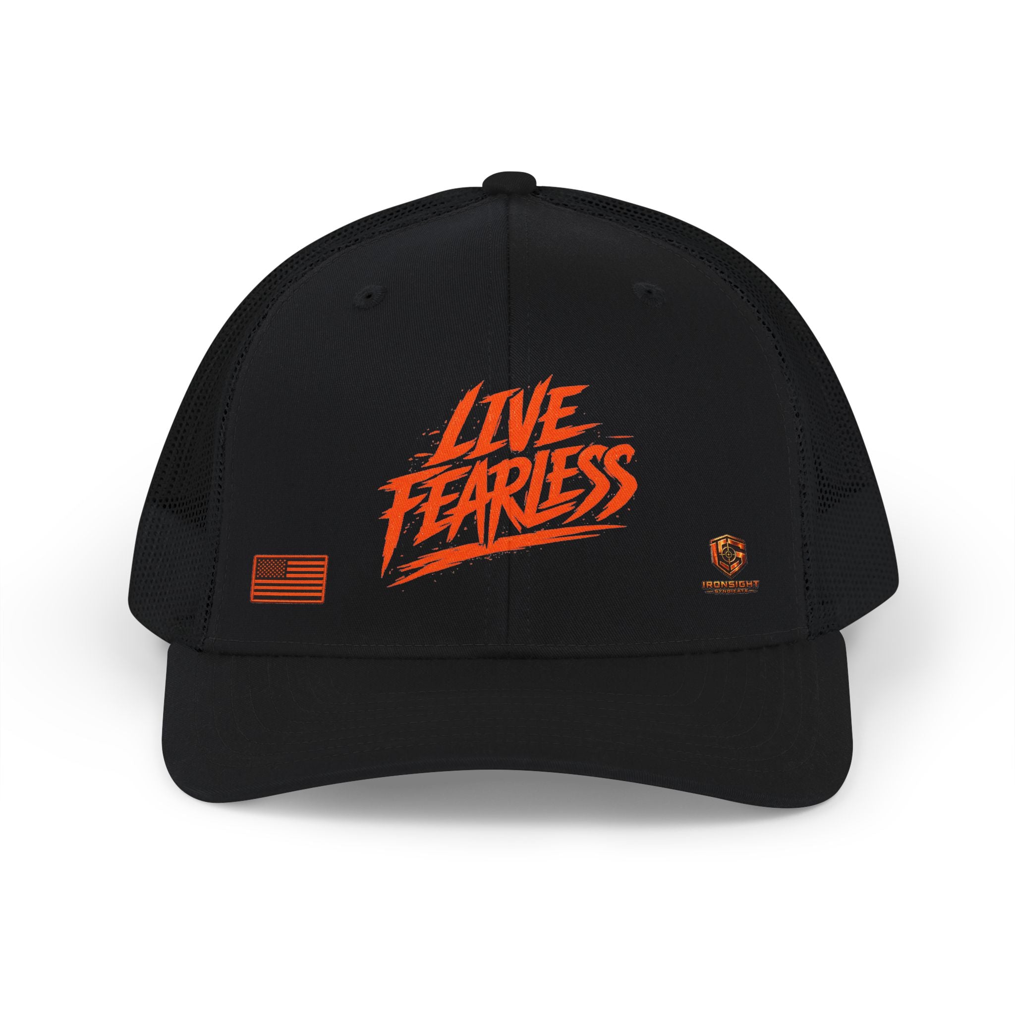 Live Fearless Trucker Hat - Black / Black | Ironsight Syndicate