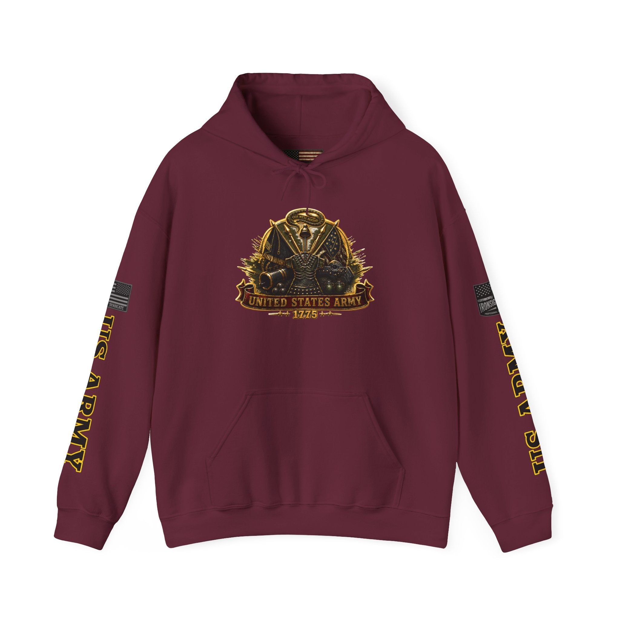 US Army Veteran Crest Hoodie — Heavyweight Military Pride Sweatshirt - Maroon | Ironsight Syndicate