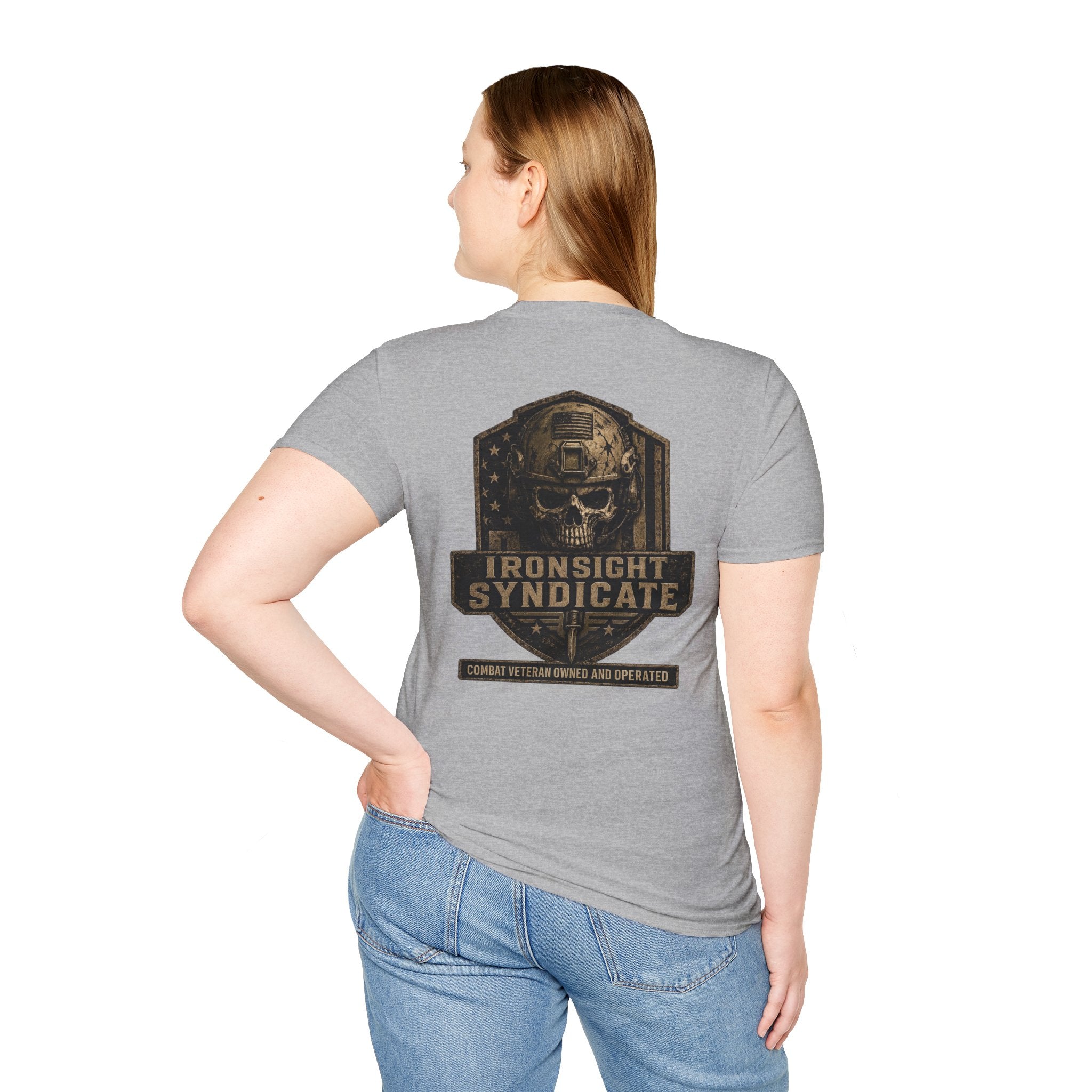Ironsight Syndicate Tactical Skull T-Shirt | Patriotic Military Graphic Tee for Veterans & Patriots, Adult (13 and up), unisex