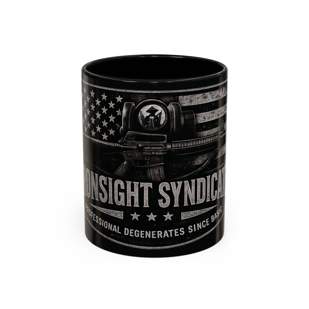 Tactical Coffee Mug — 'Ironsight Syndicate' Black Accent Military Flag Design (11/15oz)
