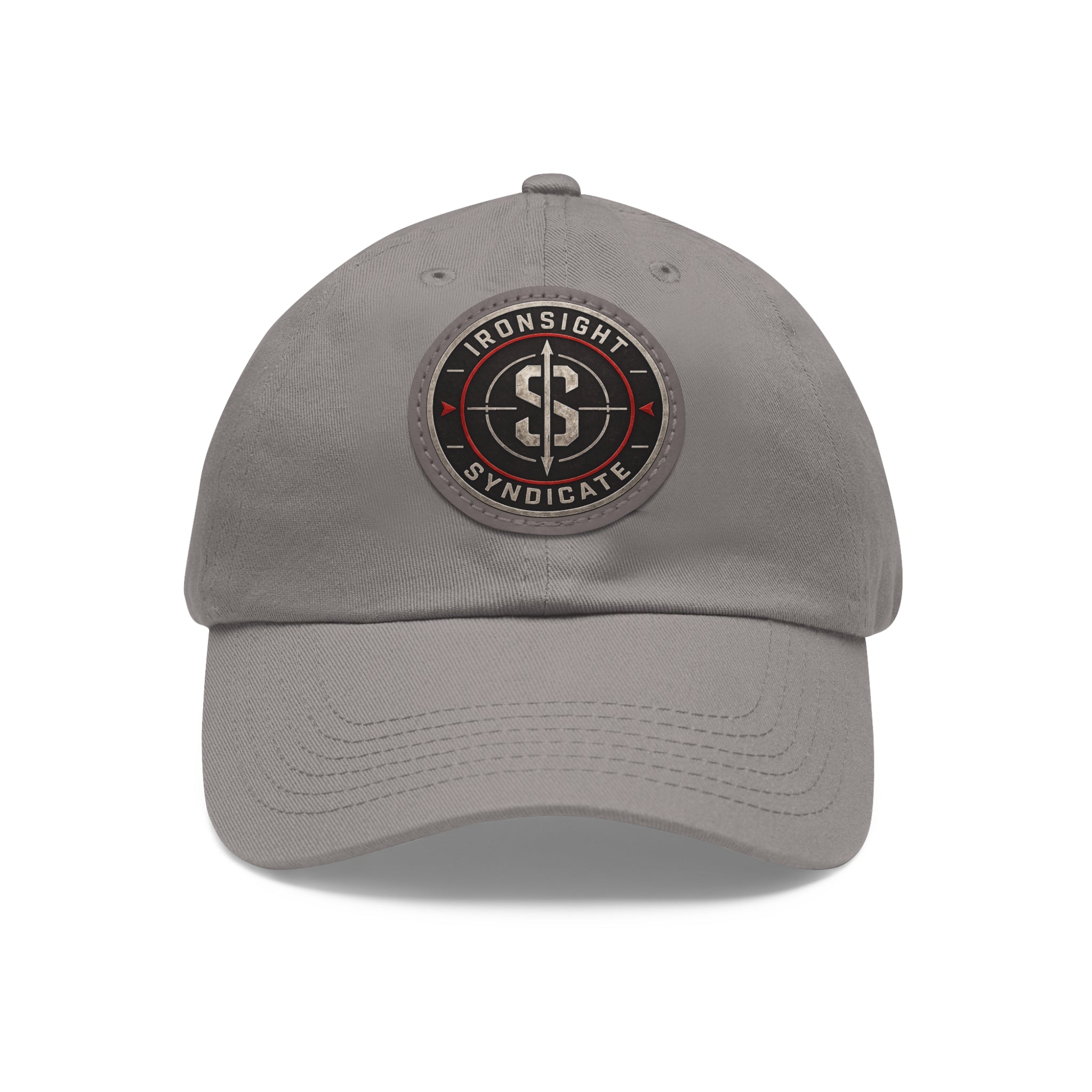 Embroidered Round Leather Patch Dad Hat – Ironsight Syndicate Logo