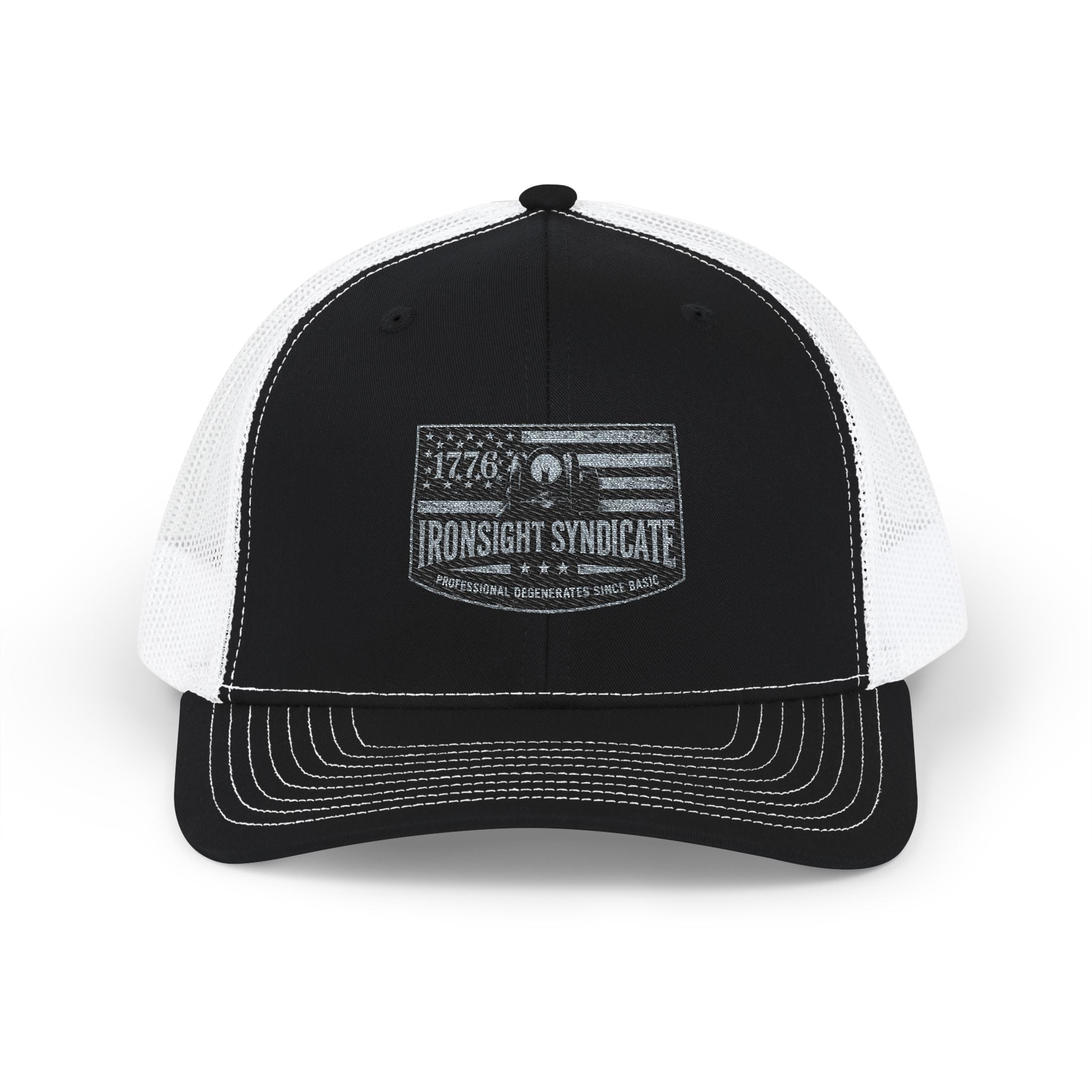 Iron Sight Syndicate 1776 American flag embroidered Trucker Cap