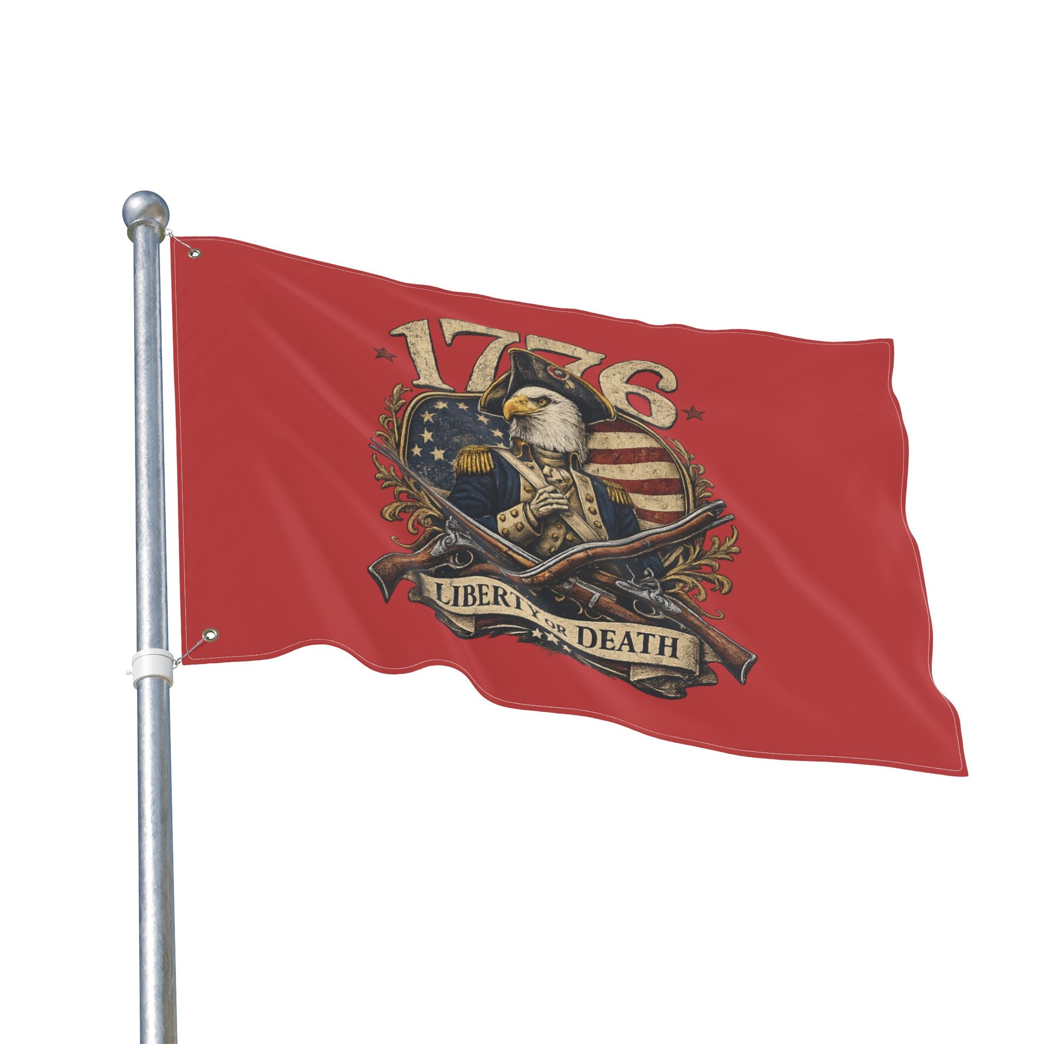 Red 1776 Liberty or Death Bald Eagle American Flag | Patriotic Revolutionary War Banner for Veterans & Patriots
