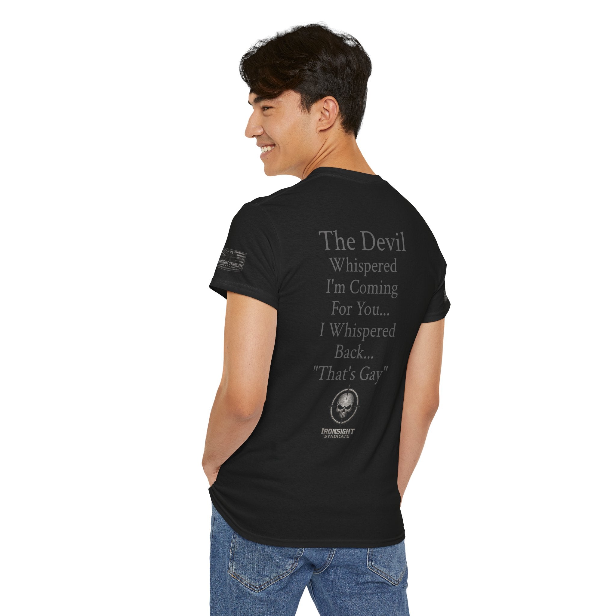 The Devil Whispered T-Shirt — Tactical Skull Target Logo Tee