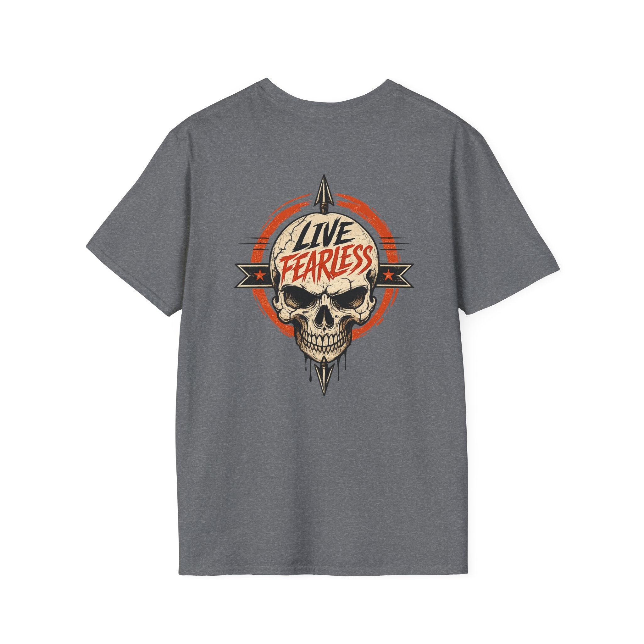 Live Fearless Skull Military T-Shirt (Front and Back) - Graphite Heather | Ironsight Syndicate