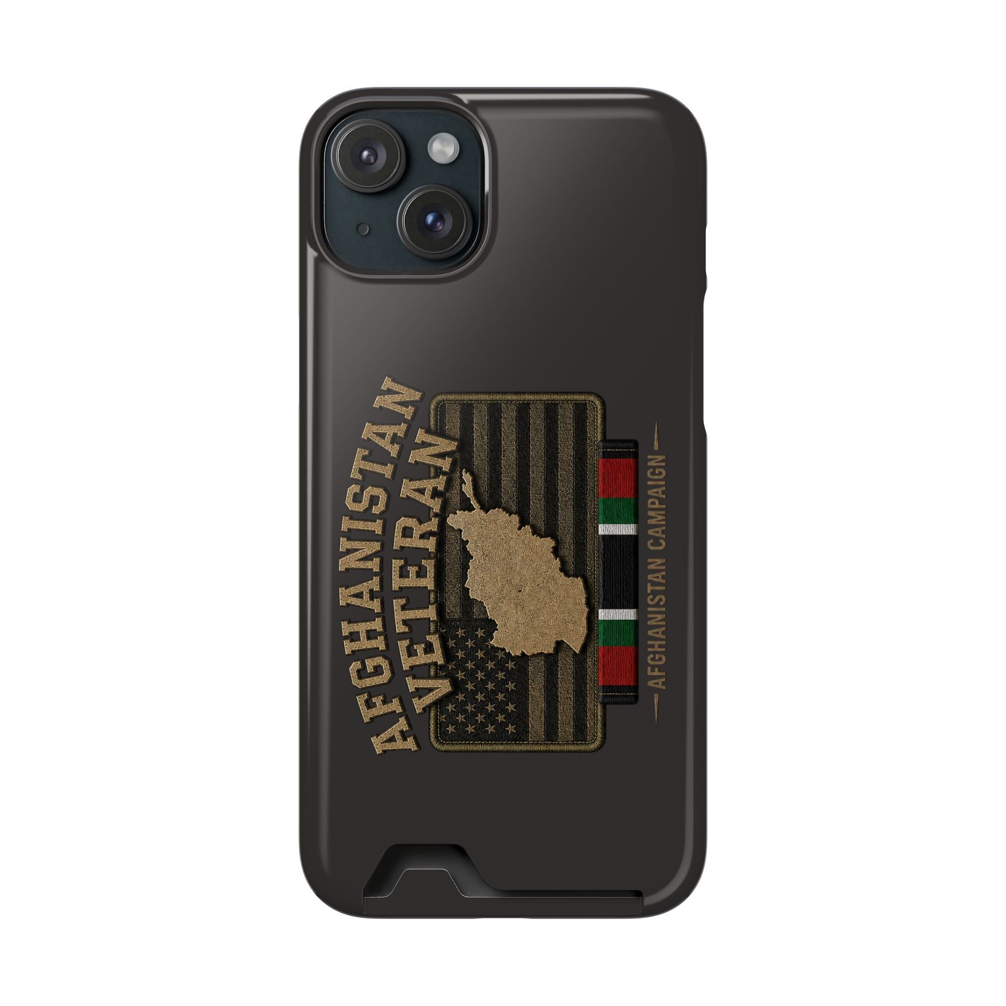 Afghanistan Veteran Phone Case with Card Holder — Military Tribute Wallet Case - iPhone 15 Plus (Glossy) | Ironsight Syndicate