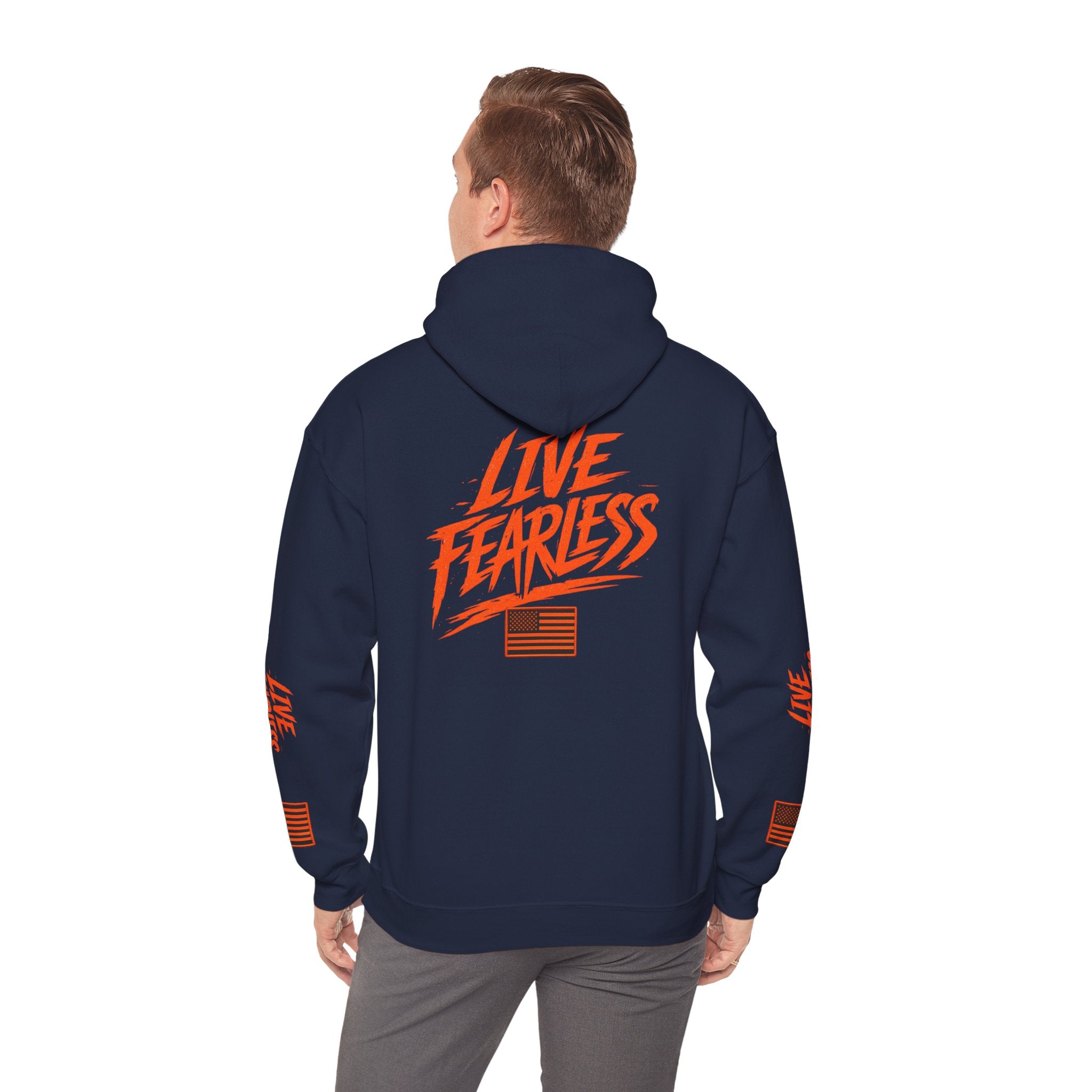 Live Fearless Hoodie (Orange)| Premium Heavy Weight-Military-Inspired Patriotic Hoodie | Ironsight Syndicate