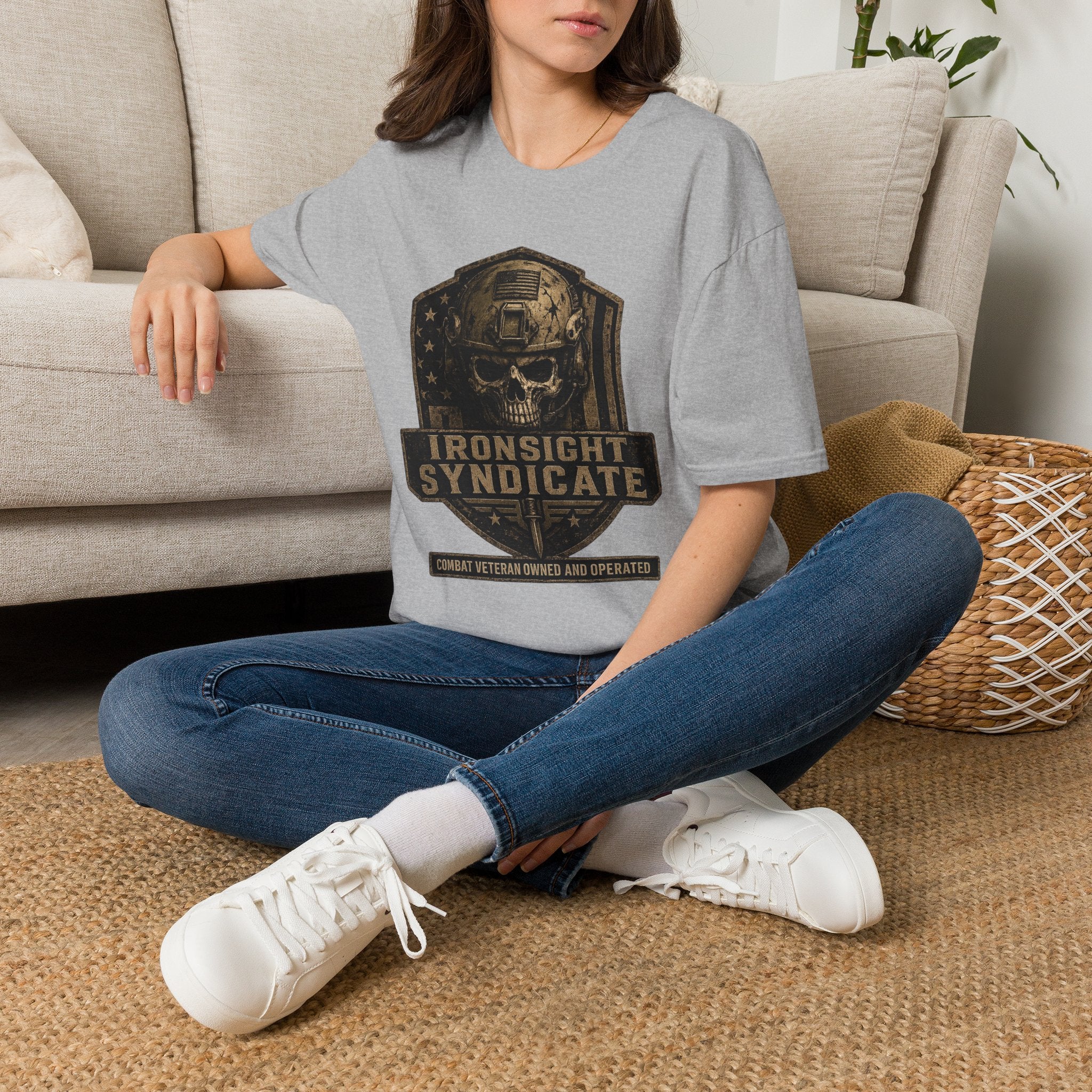 Ironsight Syndicate Tactical Skull T-Shirt | Patriotic Military Graphic Tee for Veterans & Patriots, Adult (13 and up), unisex