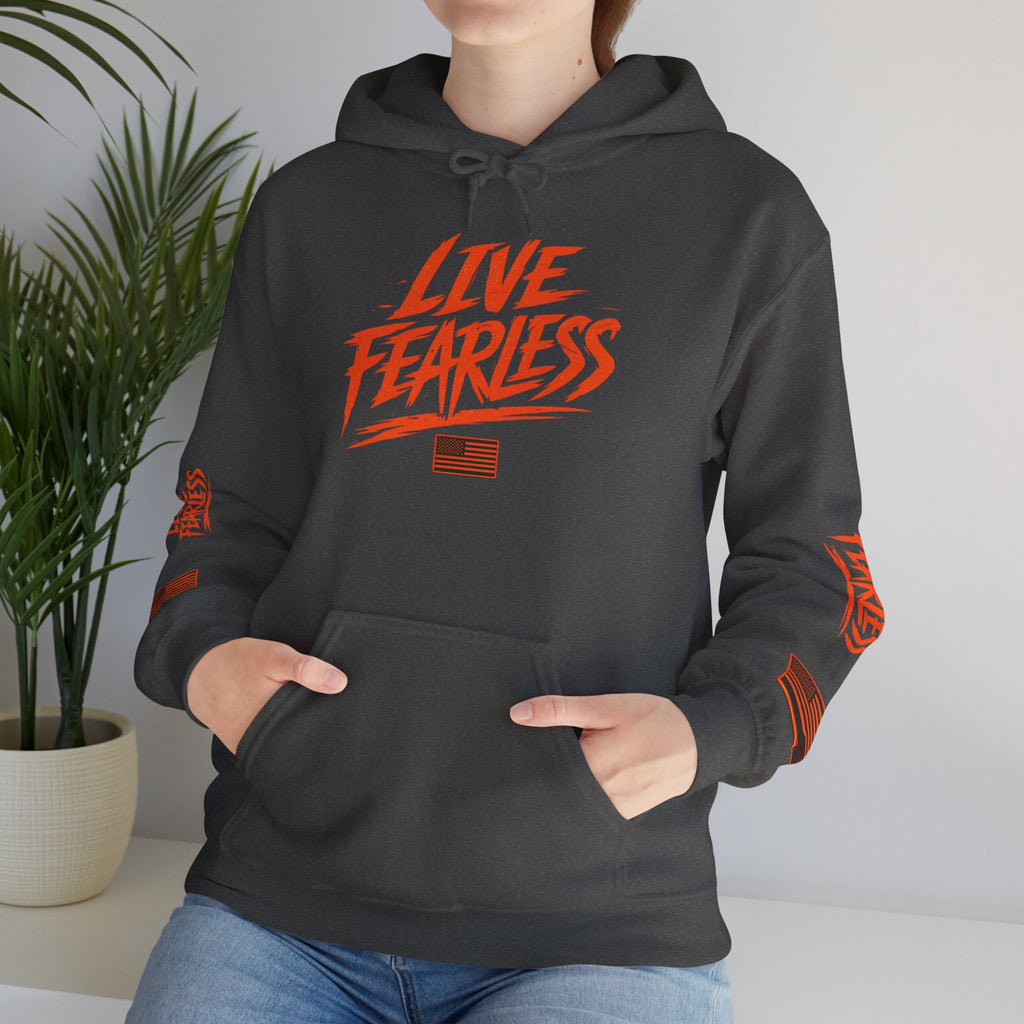 Live Fearless Hoodie (Orange)| Premium Heavy Weight-Military-Inspired Patriotic Hoodie | Ironsight Syndicate