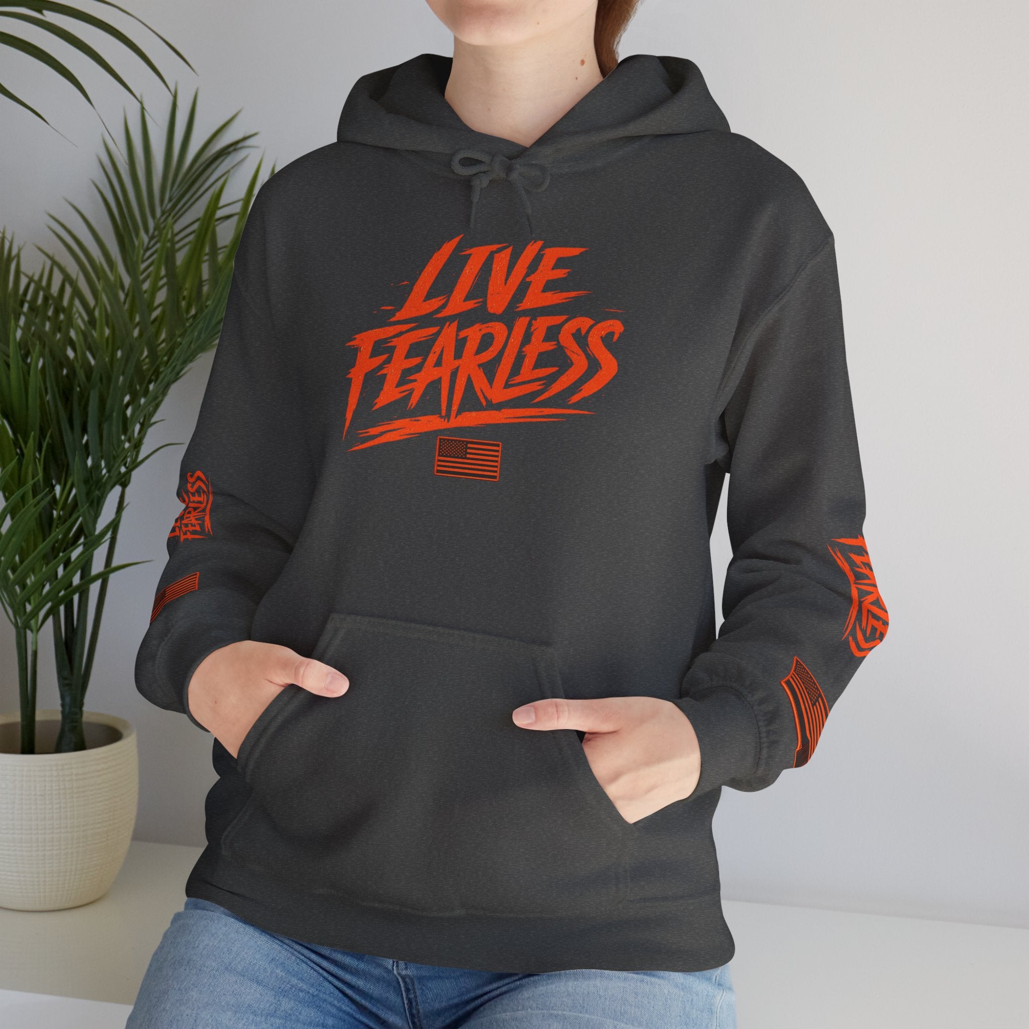 Live Fearless Hoodie (Orange)| Premium Heavy Weight-Military-Inspired Patriotic Hoodie | Ironsight Syndicate